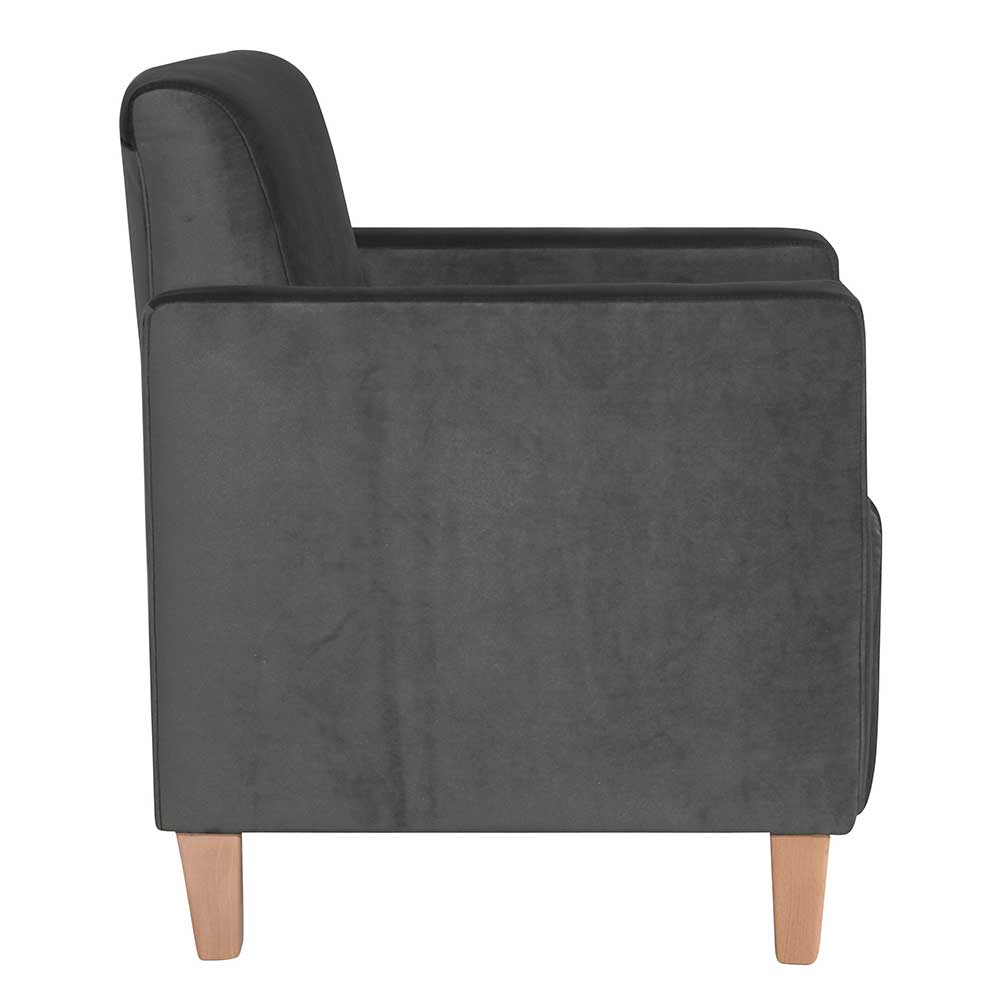 Kleiner Sessel Anthrazit modern aus Samtvelours 71 cm breit günstig online kaufen