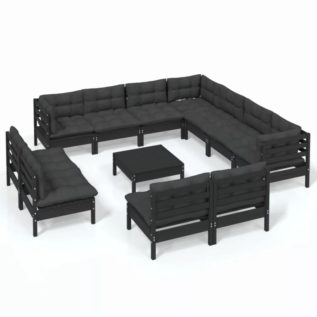 12-tlg. Garten-lounge-set Mit Kissen Schwarz Massivholz Kiefer günstig online kaufen