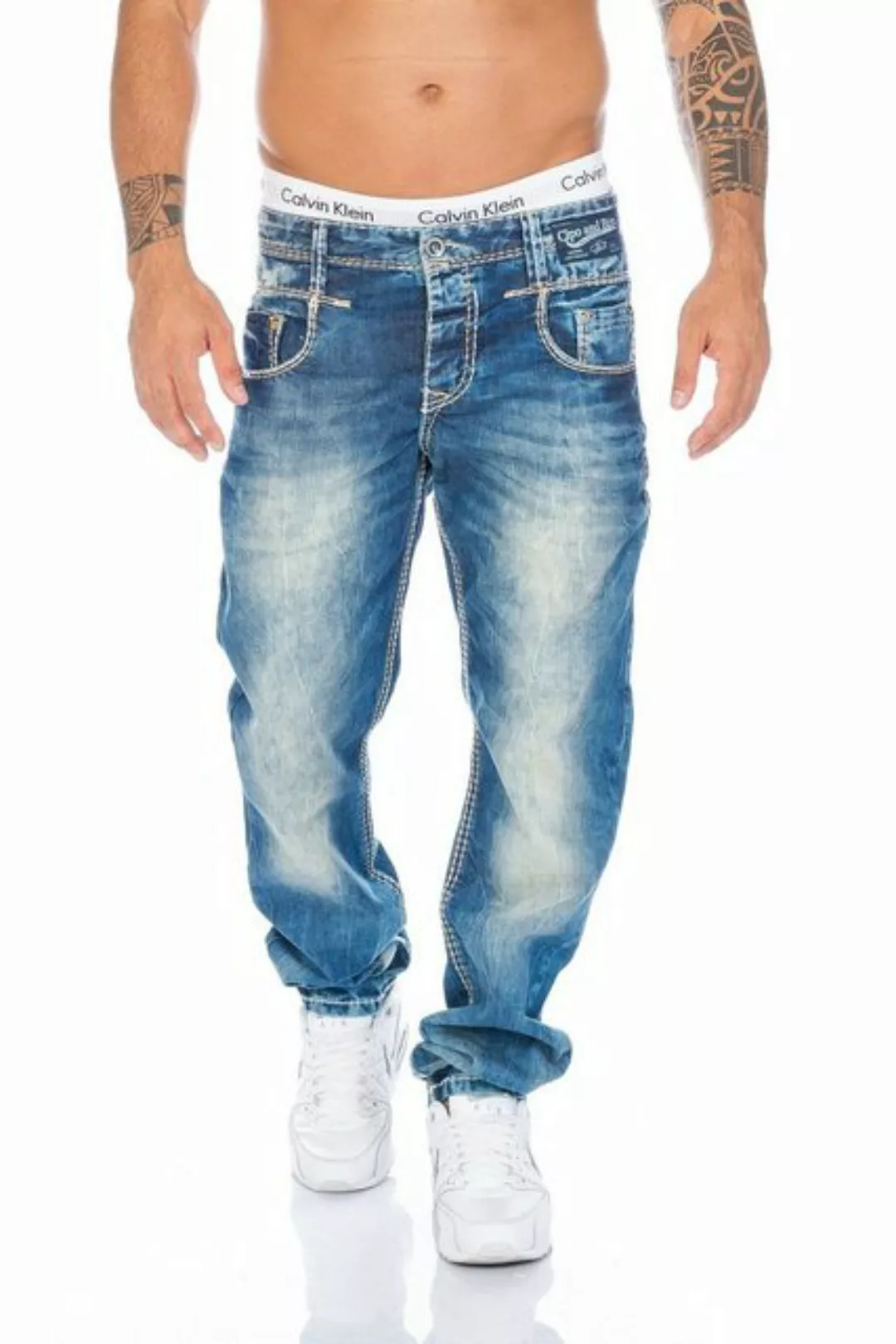 Cipo & Baxx Slim-fit-Jeans Herren Jeans Hose mit dicken Kontrastnähten günstig online kaufen