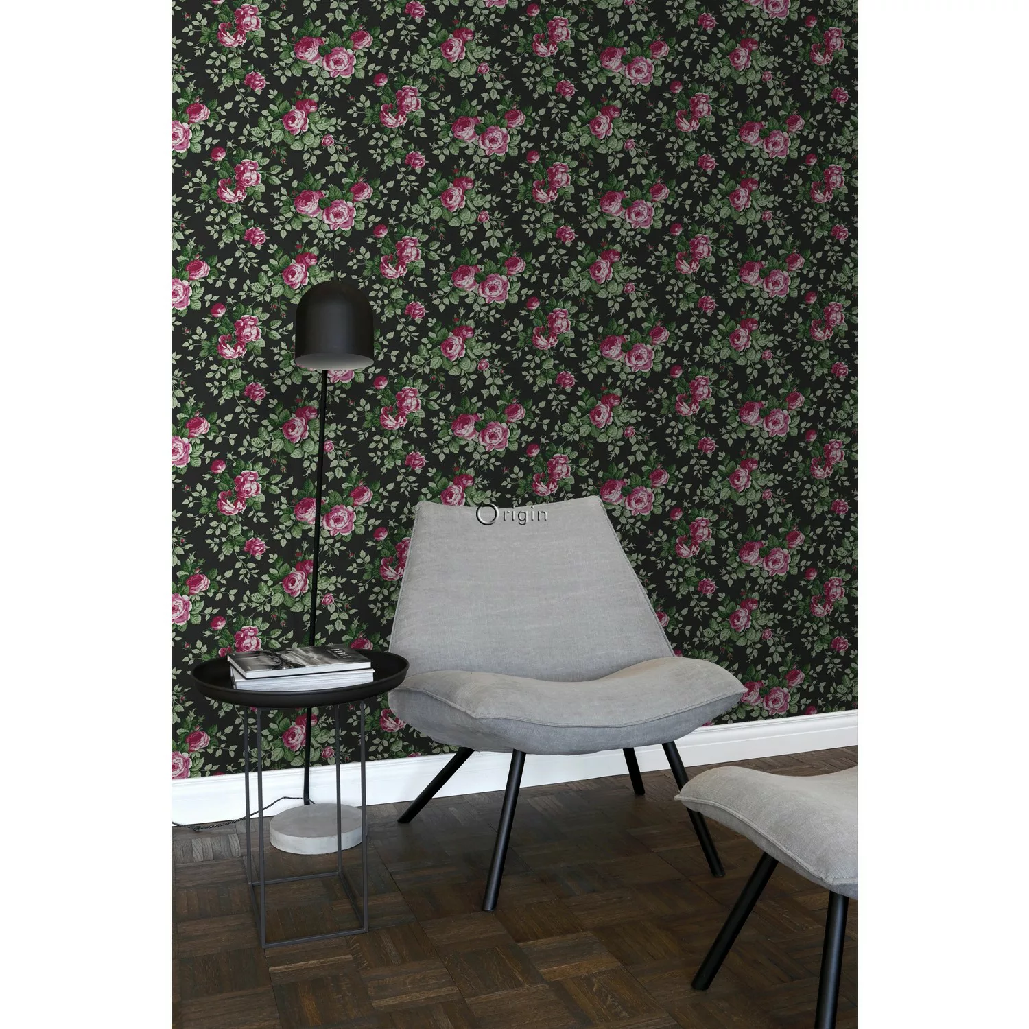 Origin Wallcoverings Tapete Rosen Schwarz und Rosa 53 cm x 10,05 m 326140 günstig online kaufen