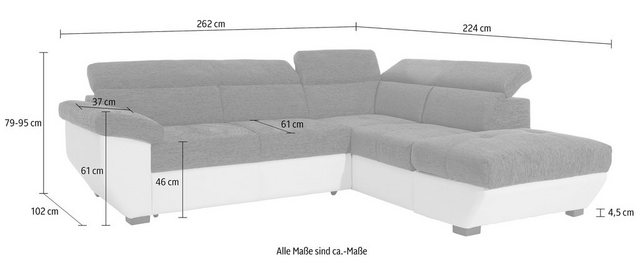 COTTA Ecksofa "Speedway L-Form", mit Kopfteilverstellung, wahlweise mit Bet günstig online kaufen