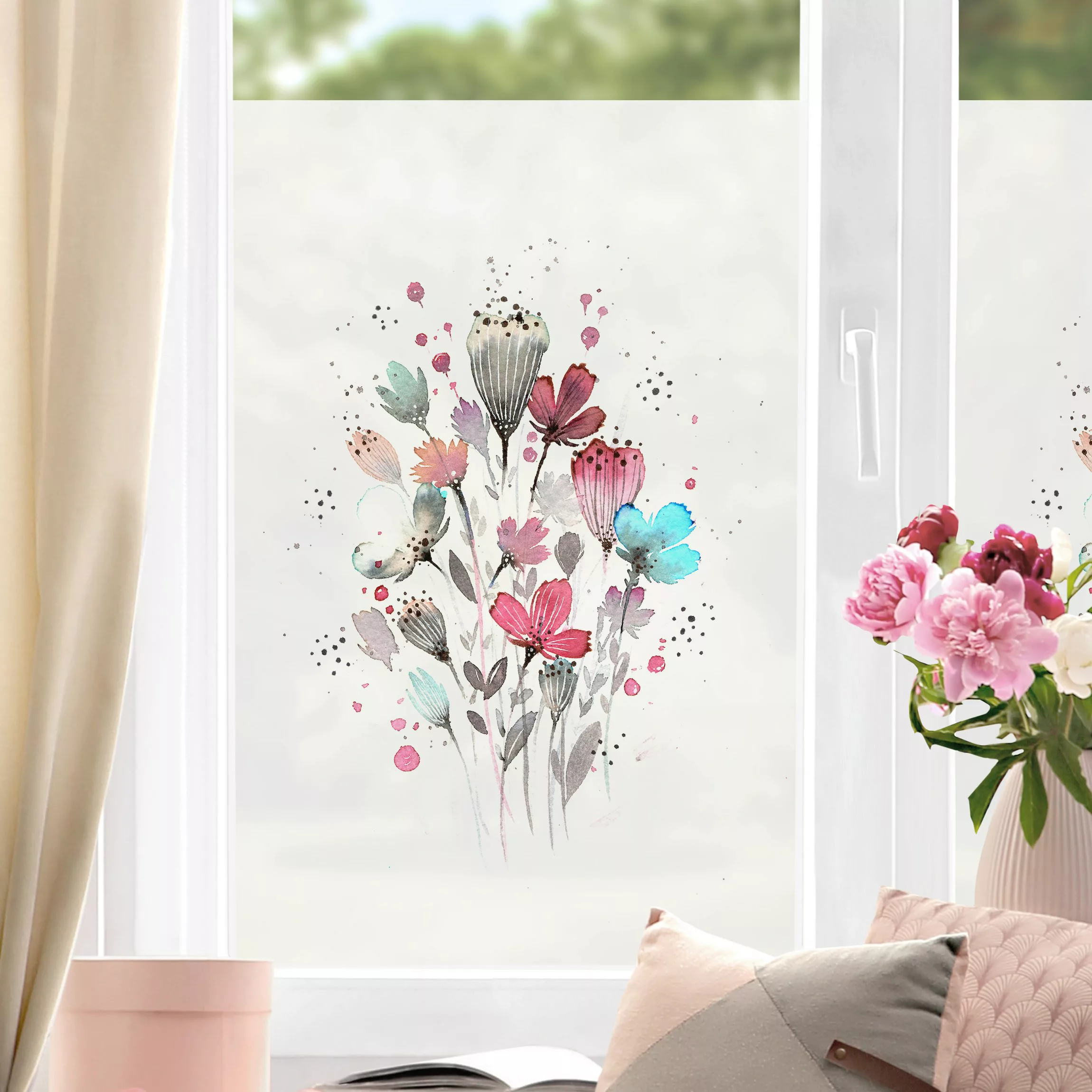 Fensterfolie Esther Meinl - Aquarell Blumen im Frühling günstig online kaufen