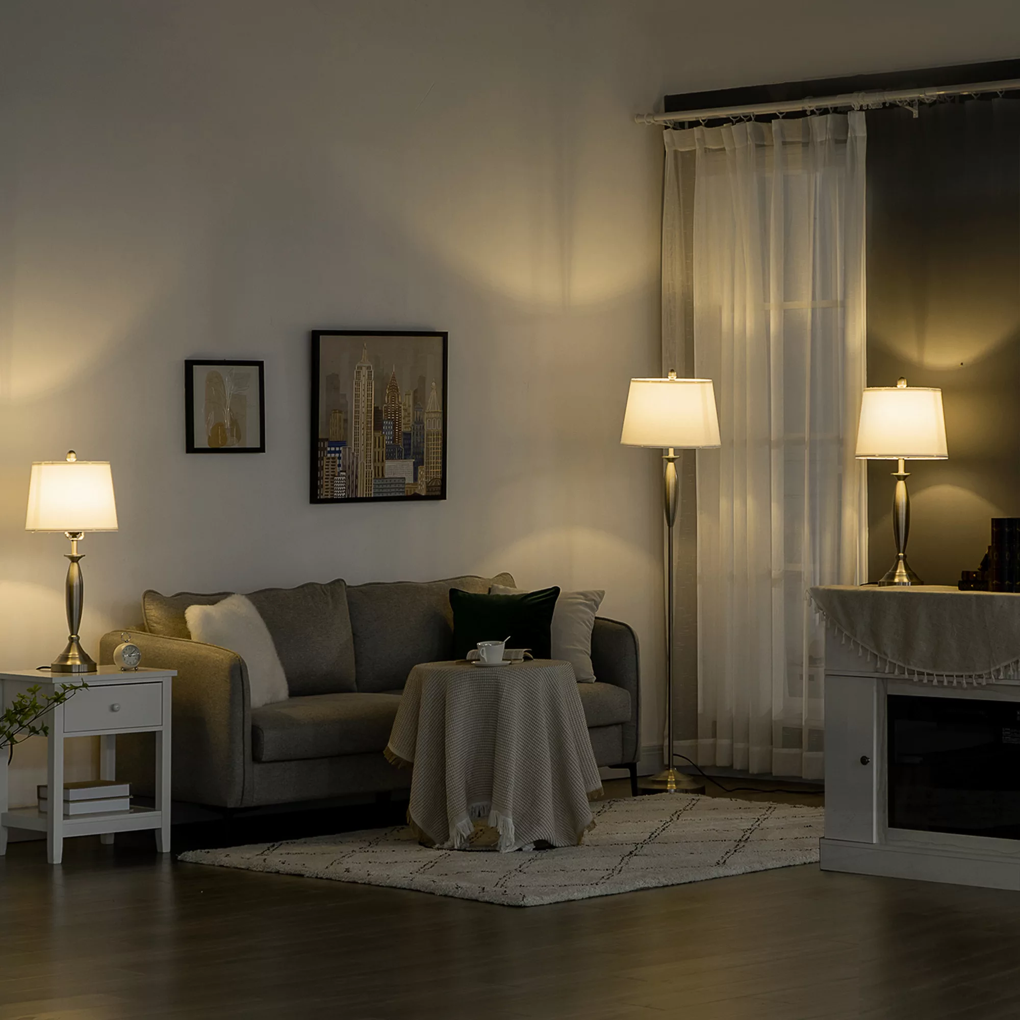 HOMCOM 3-tlg. Lampenset Stehleuchte 2 Tischlampen E27 Wohnzimmer Schlafzimm günstig online kaufen