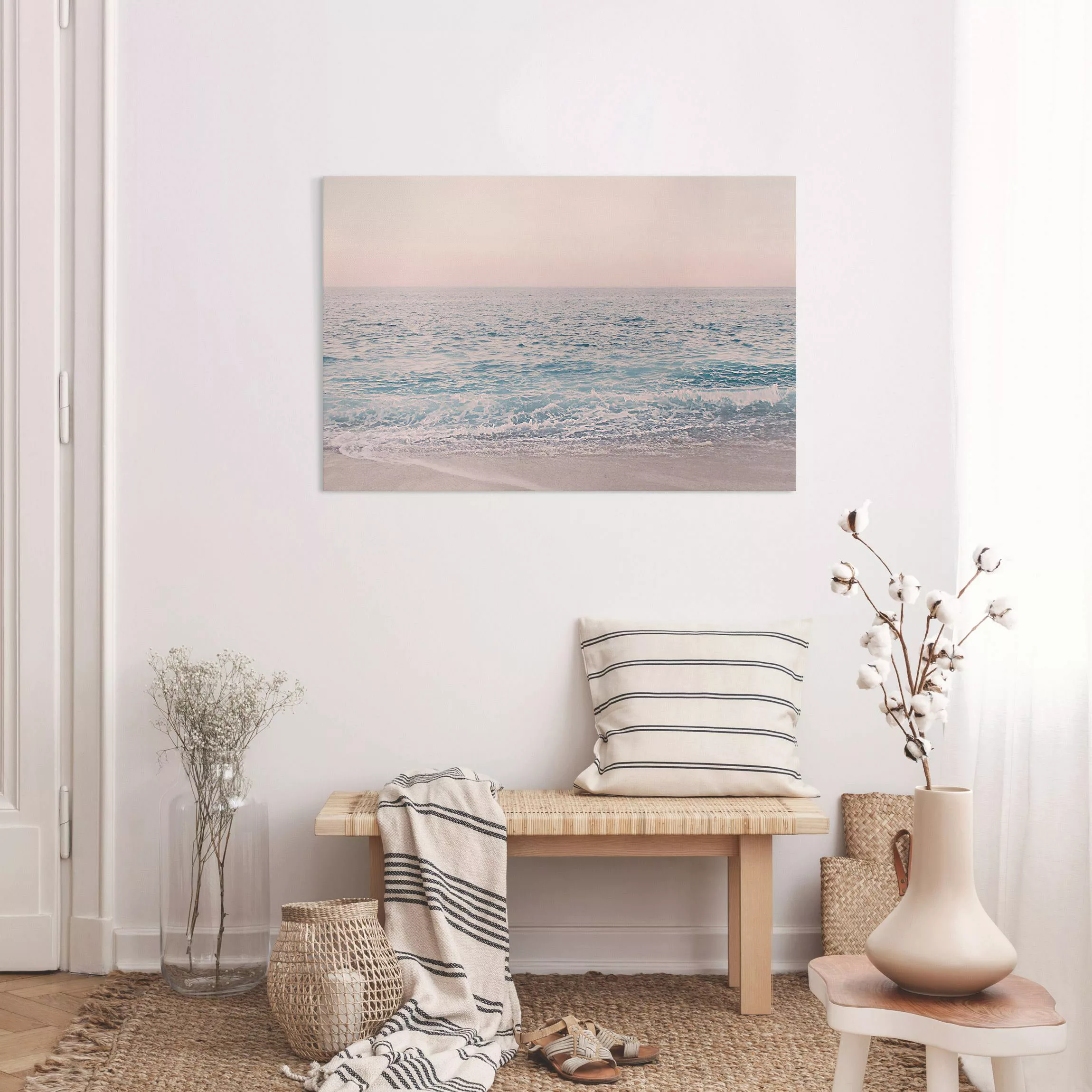 Leinwandbild Roségoldener Strand am Morgen günstig online kaufen