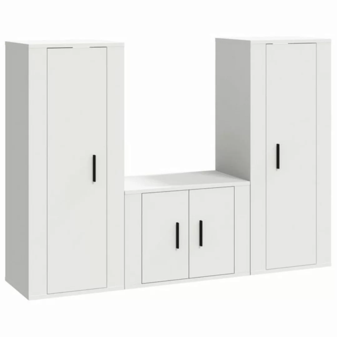 furnicato TV-Schrank 3-tlg. TV-Schrank-Set Weiß Holzwerkstoff günstig online kaufen