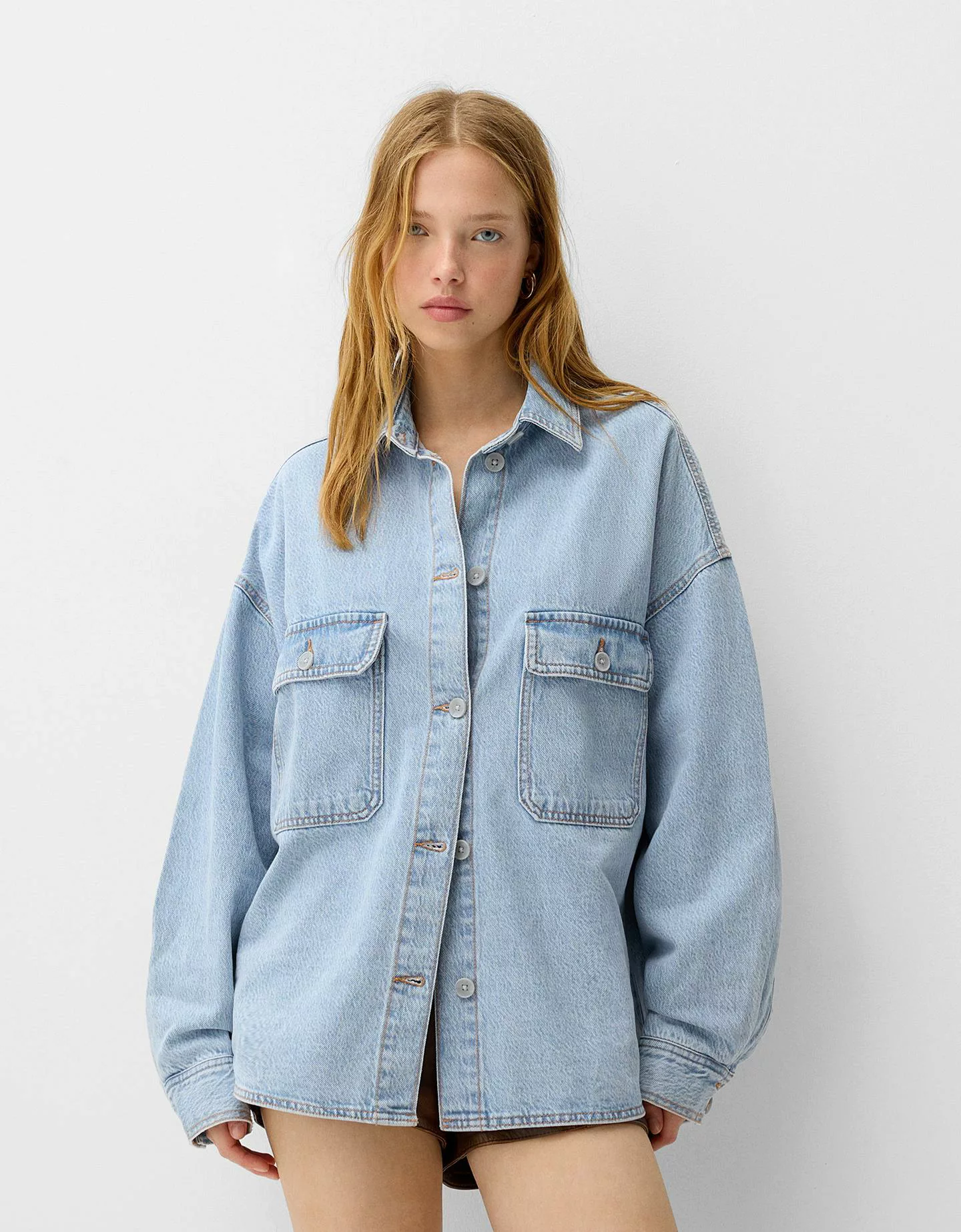 Bershka Jeans-Overshirt Damen Xs-S Ausgewaschenes Blau günstig online kaufen