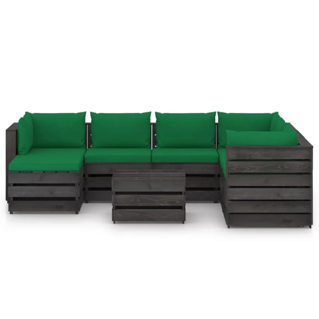 8-tlg. Garten-lounge-set Mit Kissen Grau Imprägniertes Holz günstig online kaufen