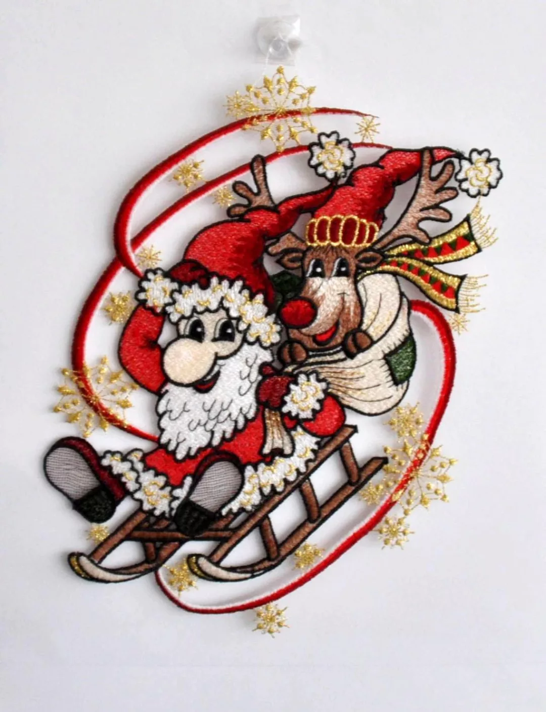 Stickereien Plauen Fensterbild "Weihnachtsmann mit Schlitten" günstig online kaufen