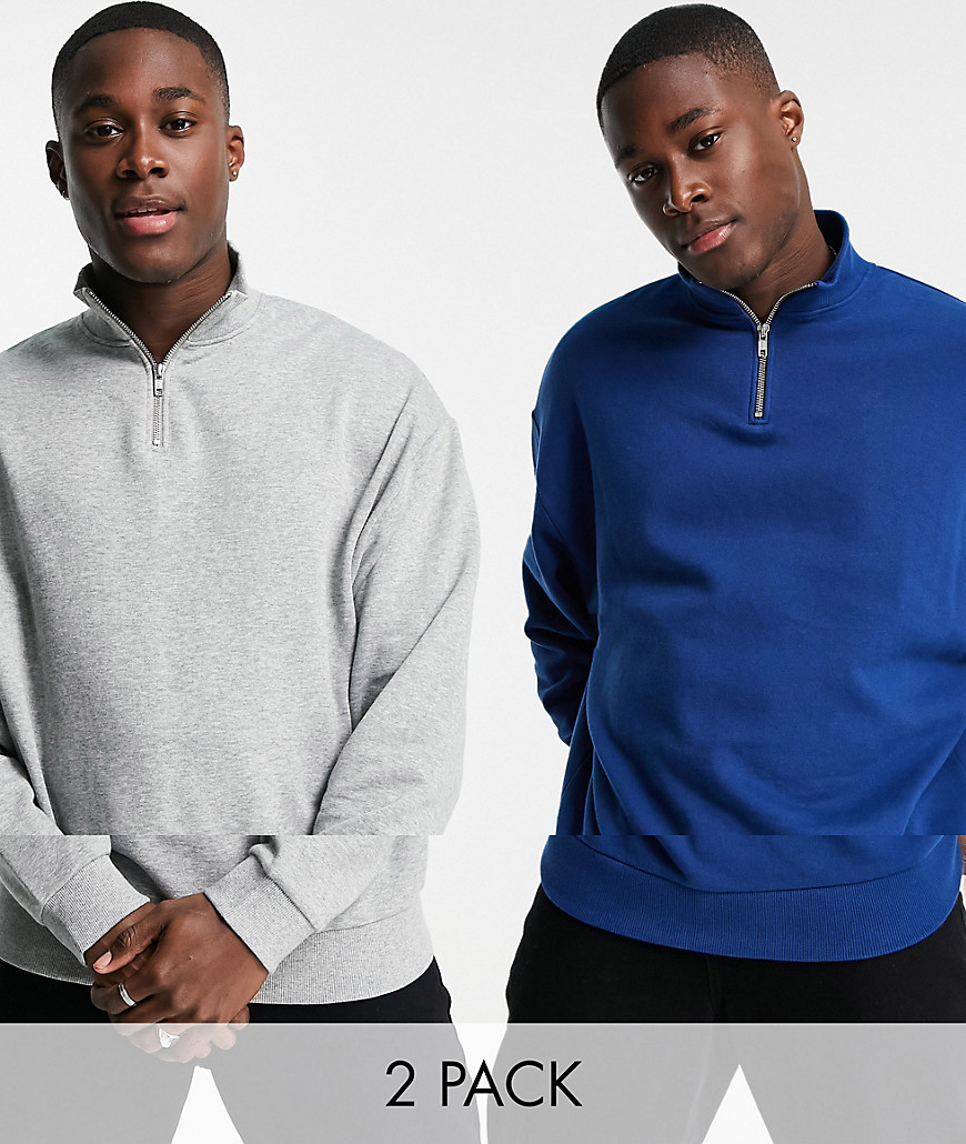 ASOS DESIGN – 2er-Pack Oversize-Sweatshirts mit kurzem Reißverschluss in Bl günstig online kaufen