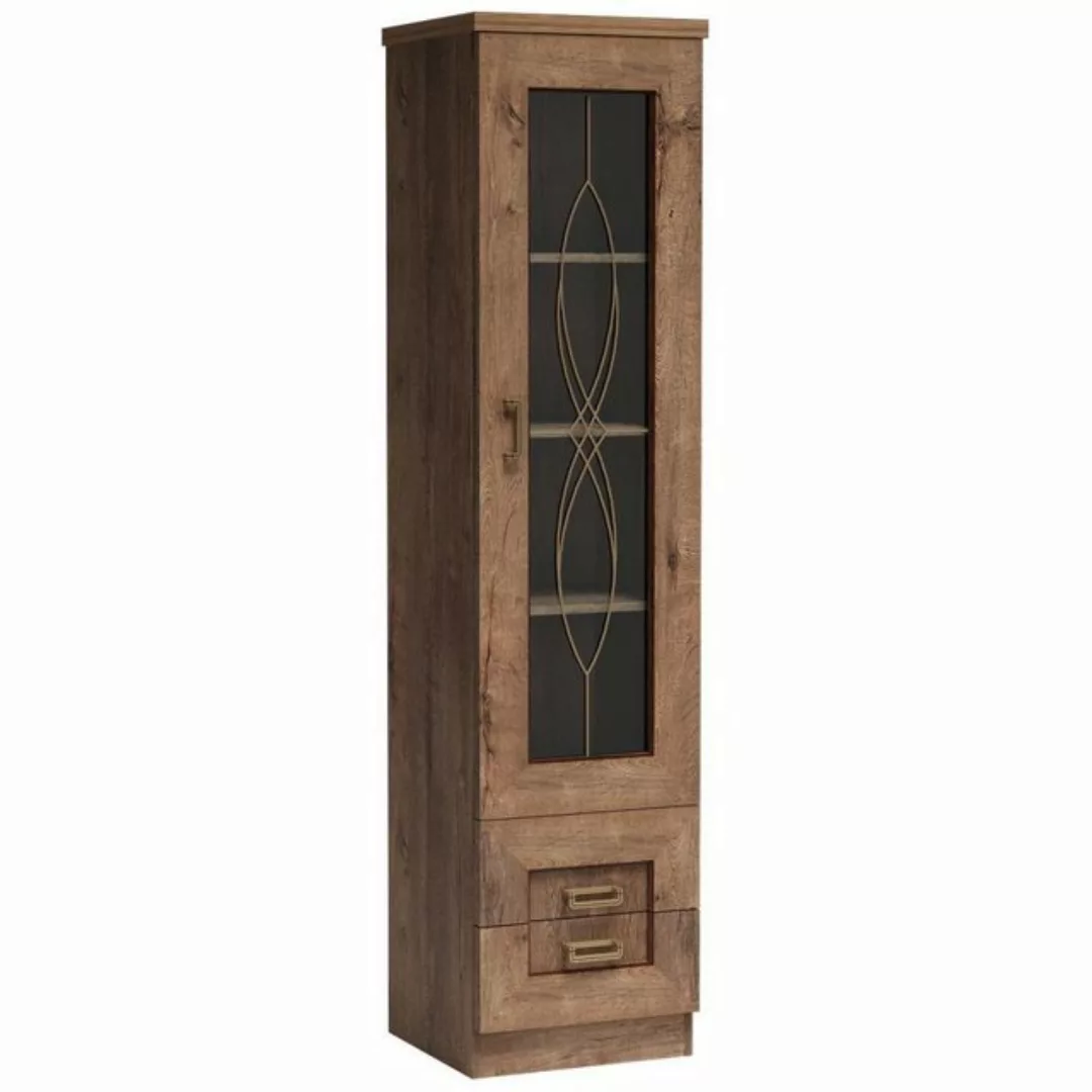 Lomadox Vitrine TEORA-161 in Lefkas Eiche Oak braun Metallgriffe Glastür 46 günstig online kaufen