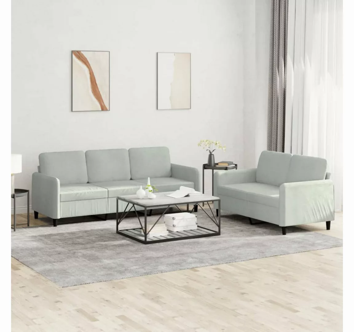 vidaXL Sofa Sofagarnitur Set mit Kissen Samt, 2-tlg., Hellgrau günstig online kaufen