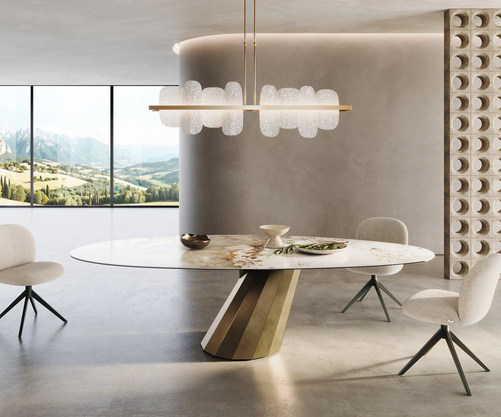 Esstisch Edge Oval 280x130 Keramik Minas Melange Weiß-Beige Parabel Metalli günstig online kaufen