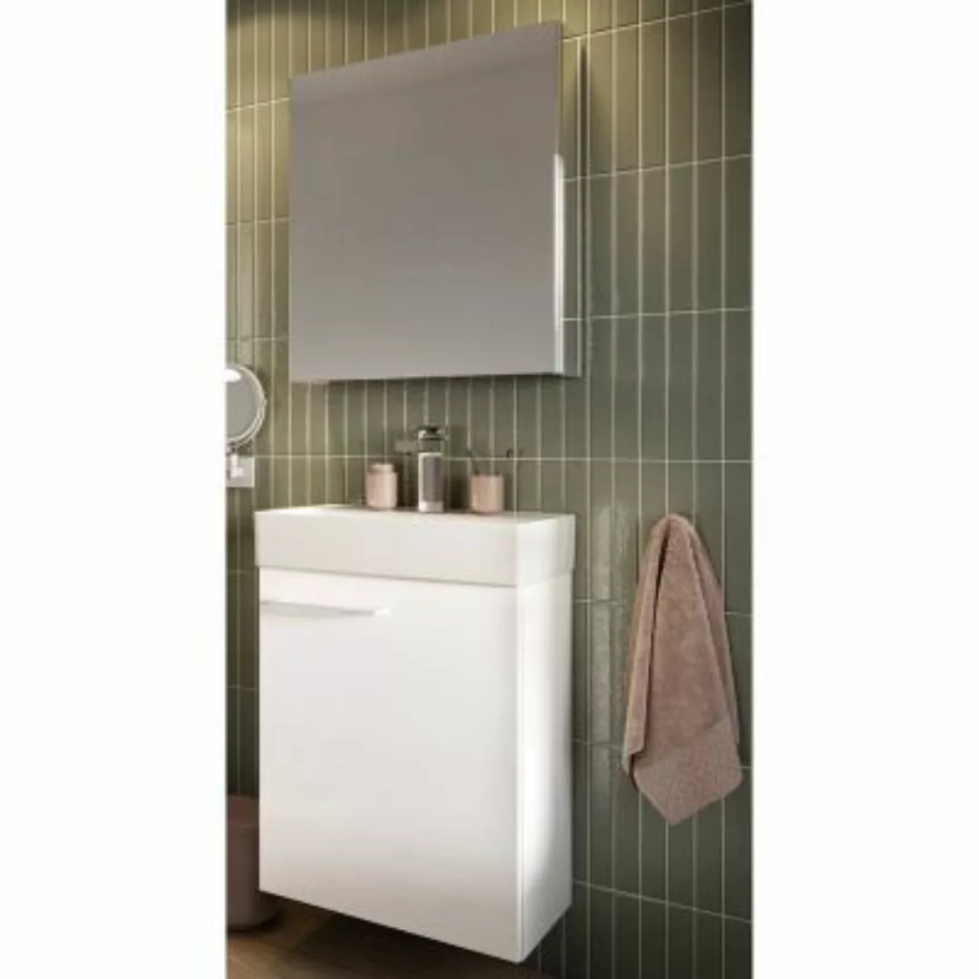 Lomadox Badezimmer Waschplatz Set inkl. Waschbecken MESSINA-107 in weiß Hoc günstig online kaufen