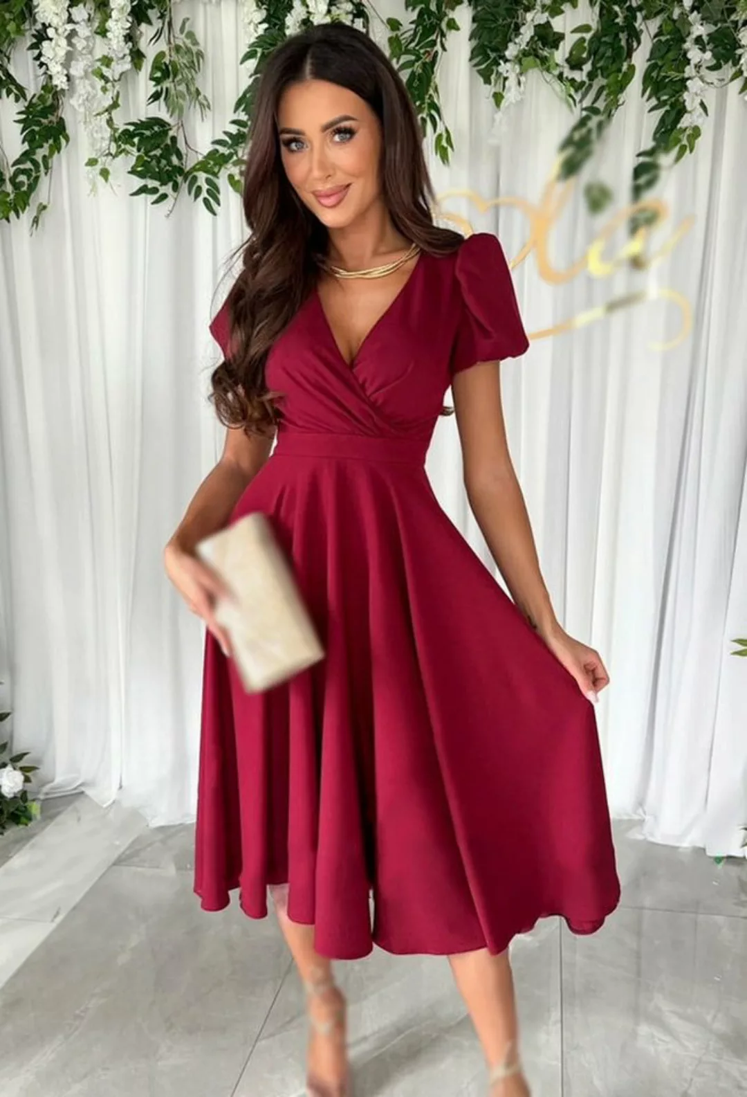 CHENIN Partykleid Sexy Damenkleid mit V-Ausschnitt und kurzen Ärmeln (Kleid günstig online kaufen