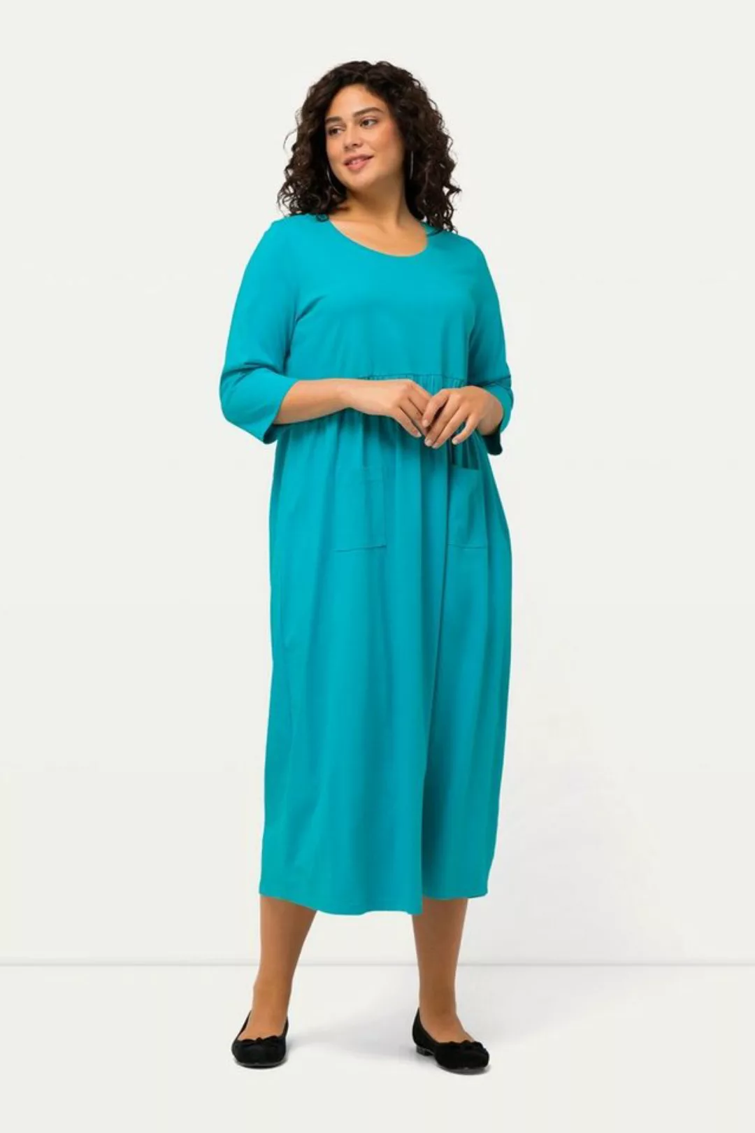 Ulla Popken Sommerkleid Jerseykleid A-Linie Empirenaht Rundhals 3/4-Arm günstig online kaufen