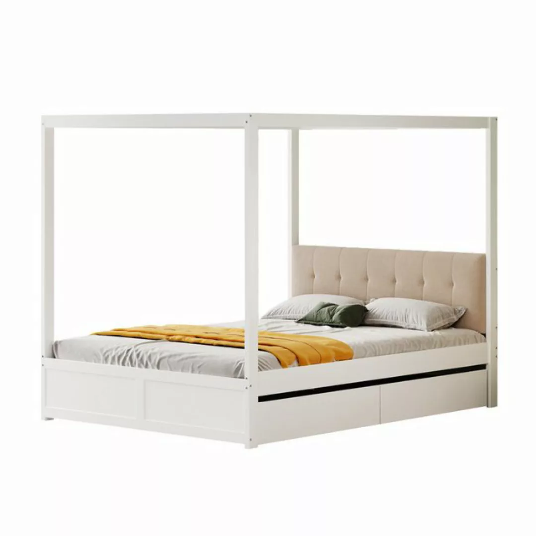 HAUSS SPOLE Bett 140x200cm Himmelbett mit Schubladen und Rückenlehne, Holz, günstig online kaufen