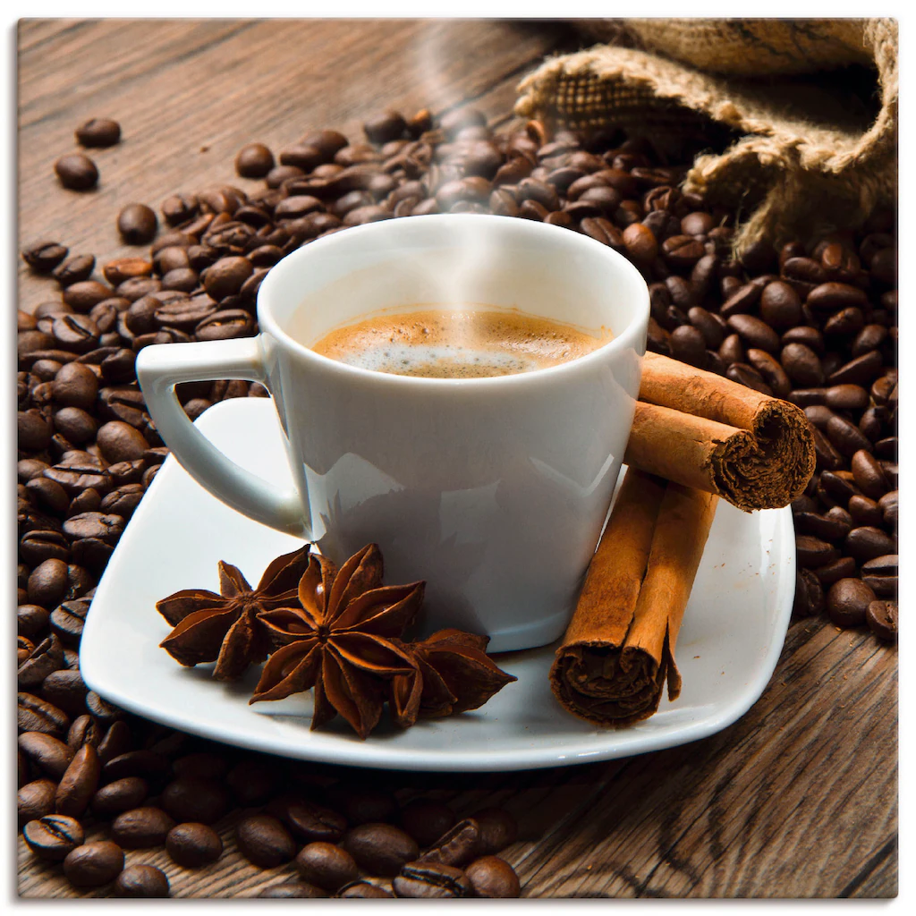Artland Wandbild "Kaffeetasse Leinensack mit Kaffeebohnen", Getränke, (1 St günstig online kaufen