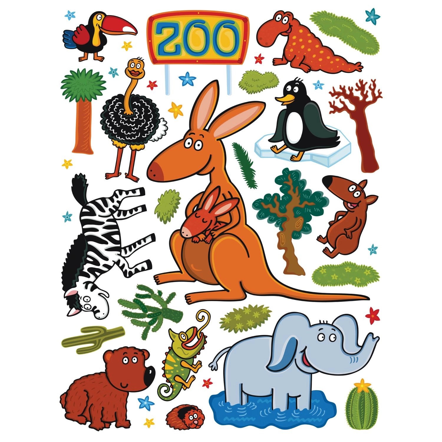 Sanders & Sanders Wandtattoo Zoo Tiere Grün Braun und Blau 65 x 85 cm 60024 günstig online kaufen