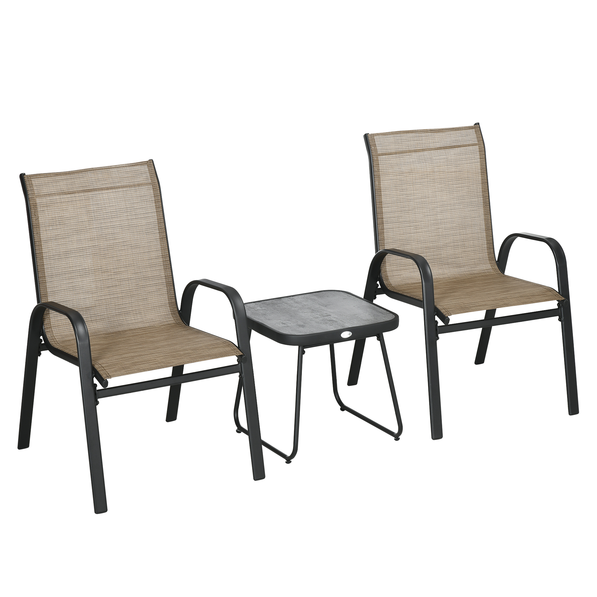 Outsunny Gartenmöbelset 3-teilig aus Stahl 2 stapelbare Stühle und eckiger günstig online kaufen