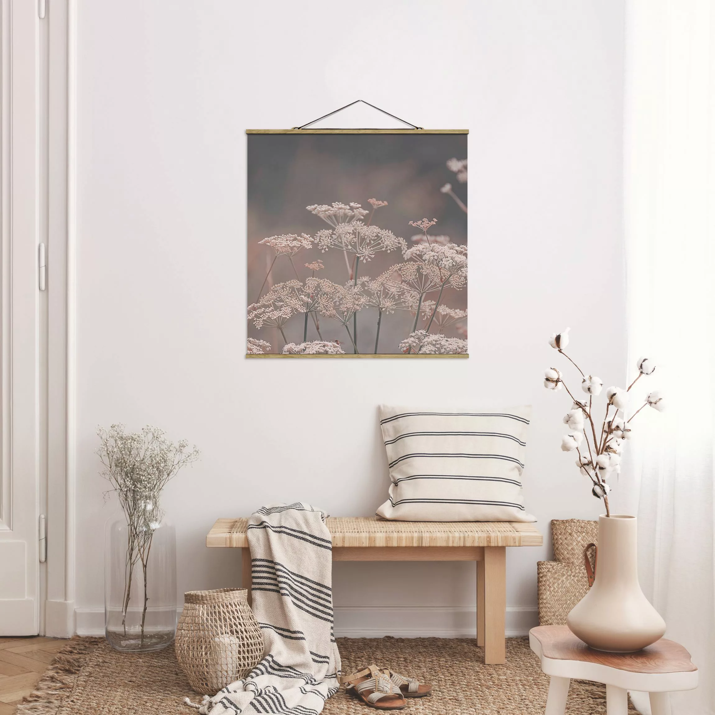 Stoffbild mit Posterleisten Wilde Doldenblüten günstig online kaufen