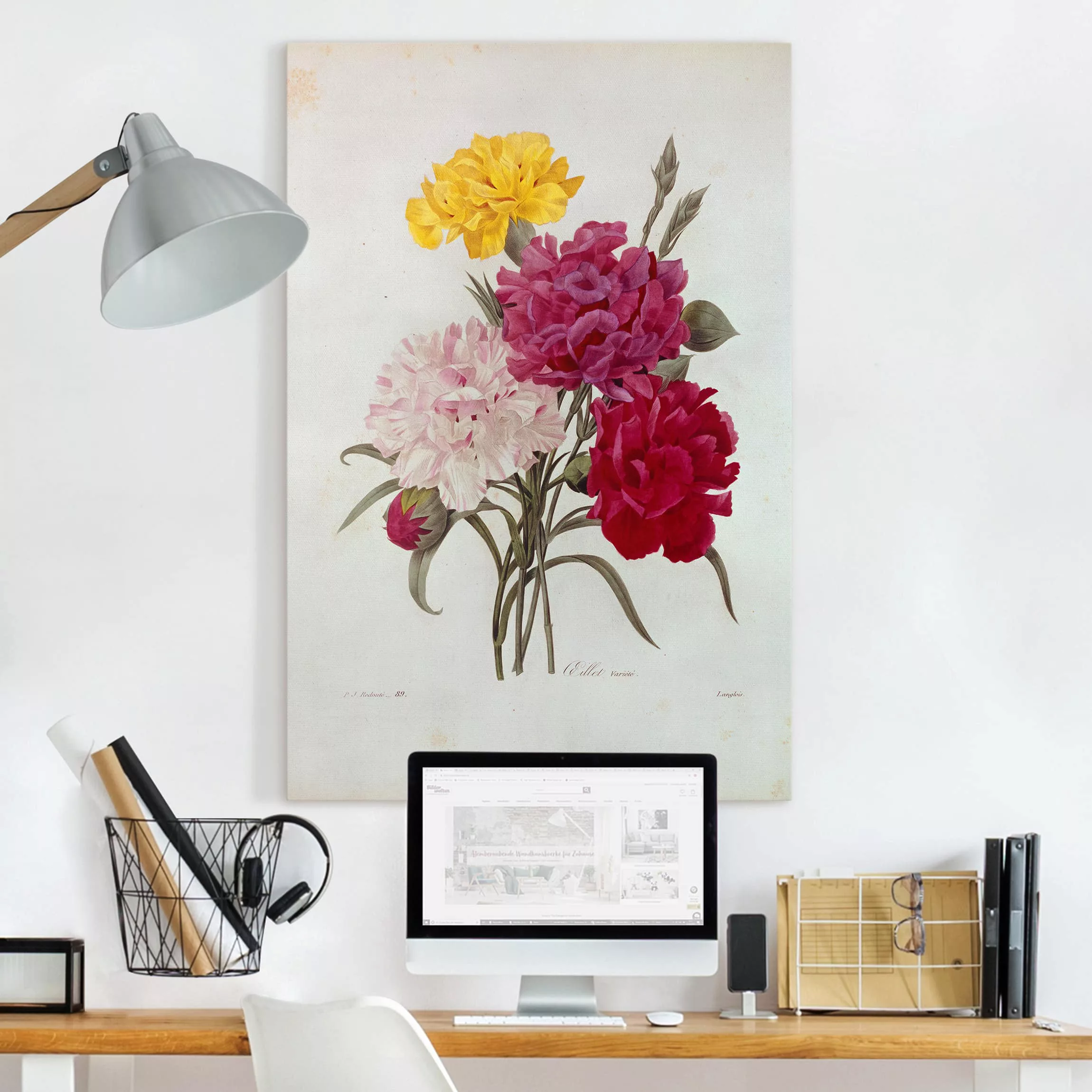 Leinwandbild Blumen - Hochformat Pierre Joseph Redouté - Nelken günstig online kaufen
