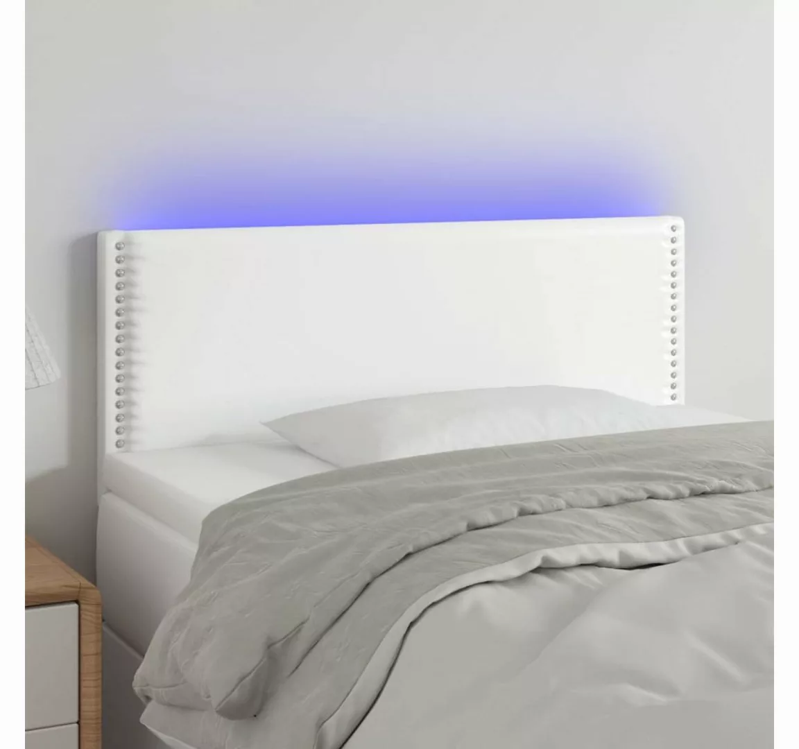 vidaXL Bett, LED Kopfteil Weiß 100x5x78/88 cm Kunstleder günstig online kaufen