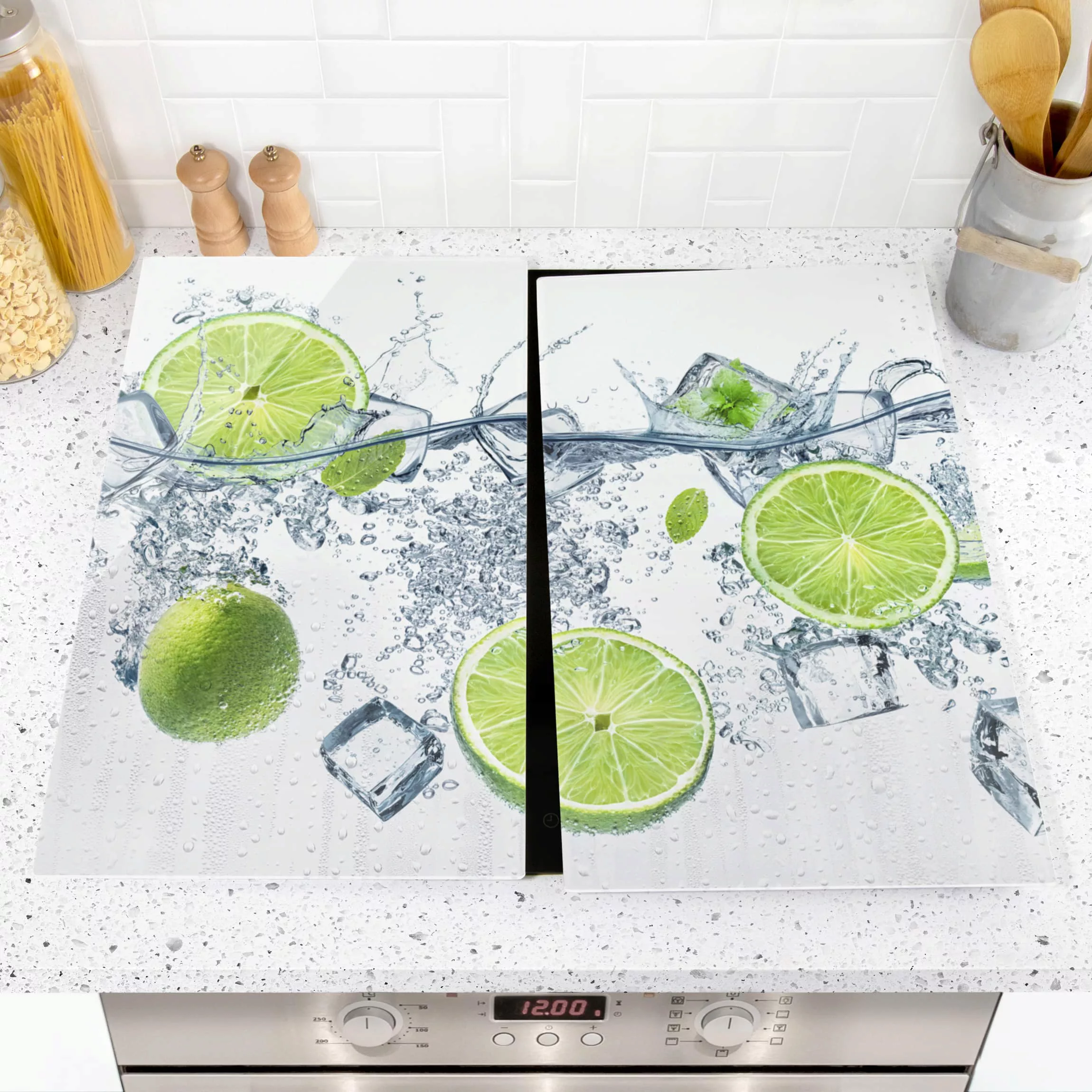 2-teilige Herdabdeckplatte Glas Kulinarisch Erfrischende Limette günstig online kaufen