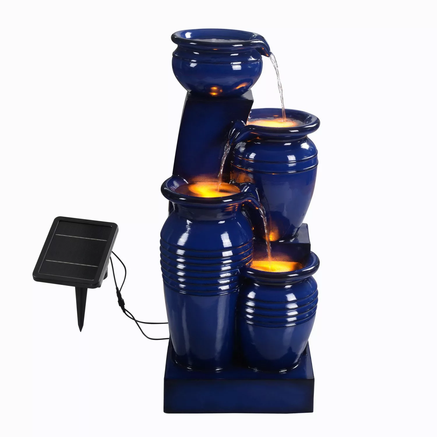 Teamson Home 73 cm 4-stufig Garten Solar Wasserbrunnen mit LED Navy günstig online kaufen