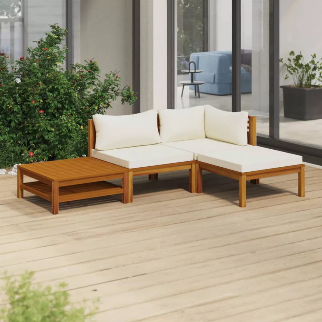 4-tlg. Garten-lounge-set Mit Creme Kissen Massivholz Akazie günstig online kaufen