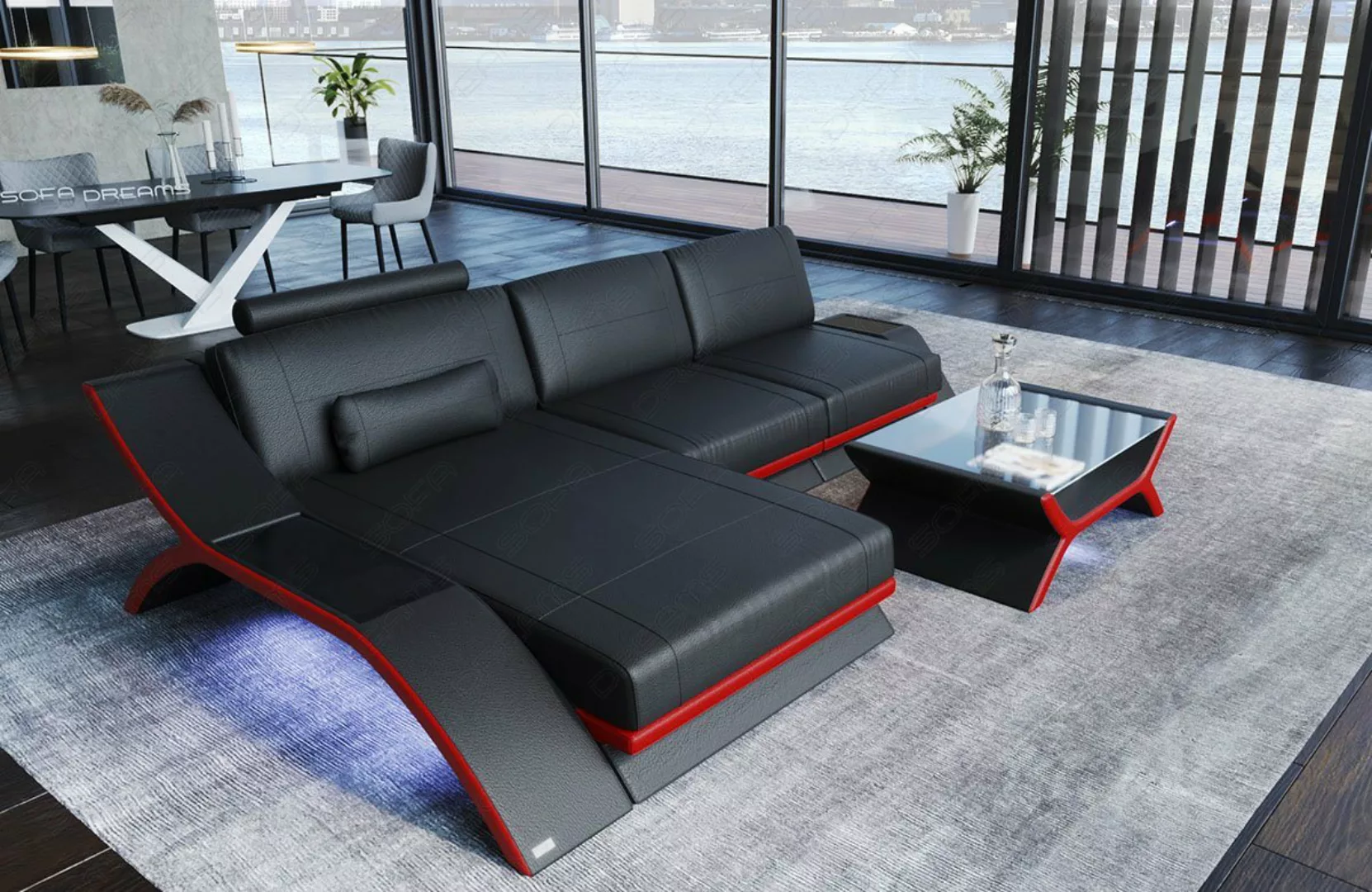 Sofa Dreams Ecksofa Sofa Leder Calabria L Form Ledersofa, Couch, mit LED Be günstig online kaufen