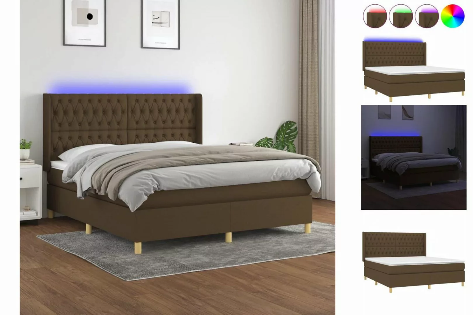 vidaXL Boxspringbett Boxspringbett mit Matratze LED Dunkelbraun 180x200 cm günstig online kaufen