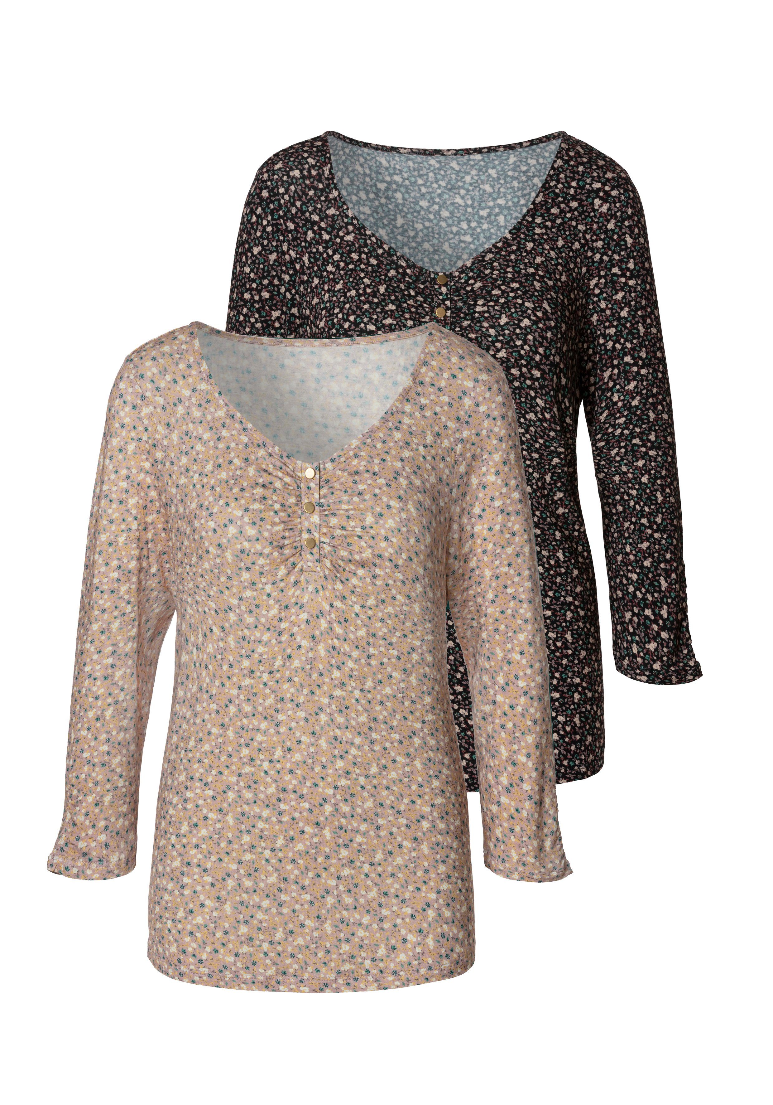 Vivance 3/4-Arm-Shirt "mit kurzer Zierknopfleiste", (2er-Pack), aus weichem günstig online kaufen