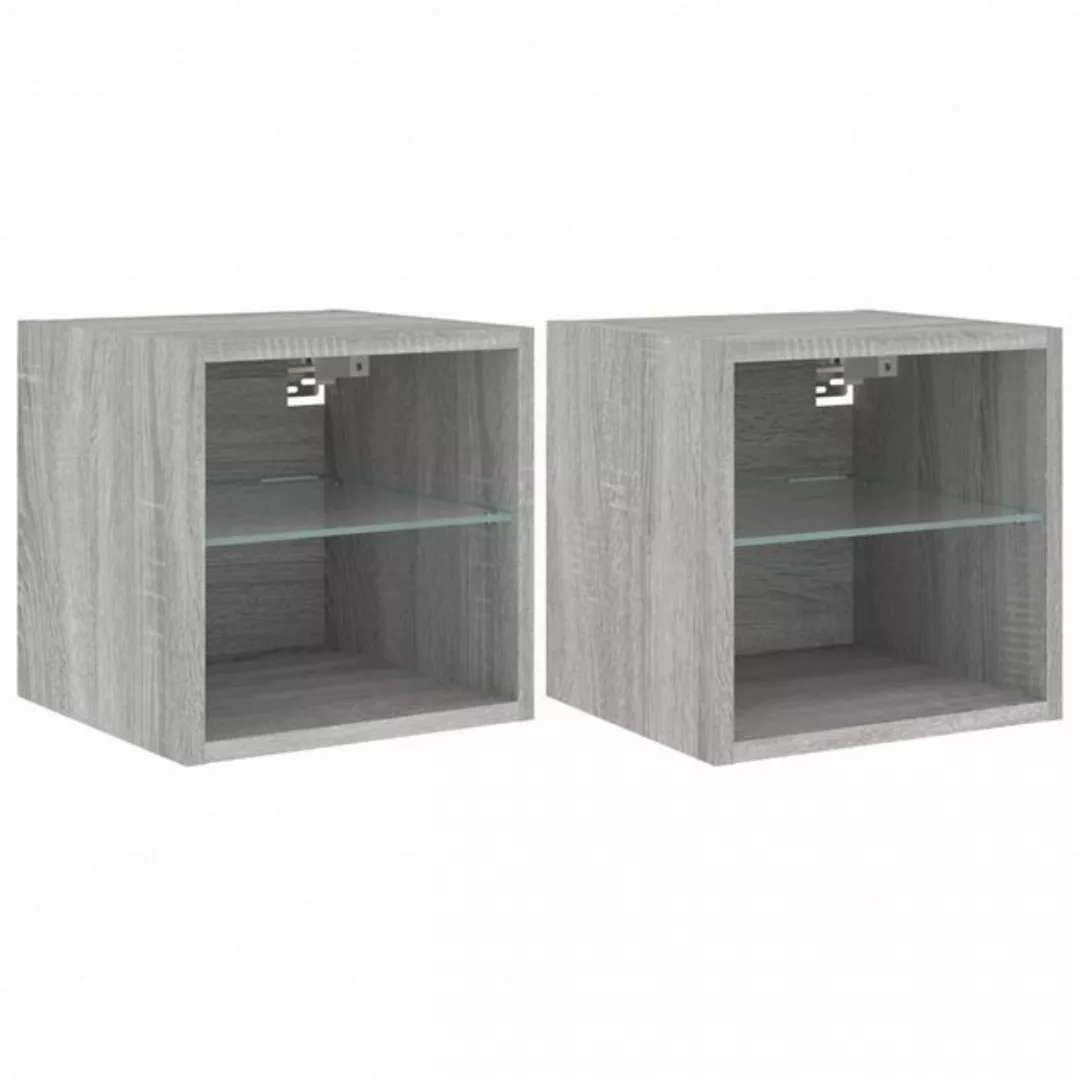 vidaXL Hängeschrank Hängeschrank Wandschränke mit LED Leuchten 2 Stk Grau S günstig online kaufen