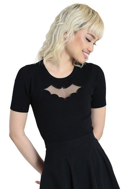 Hell Bunny Stricktop Bat Top Schwarz Vintage Rockabilly Retro Gothic Goth günstig online kaufen