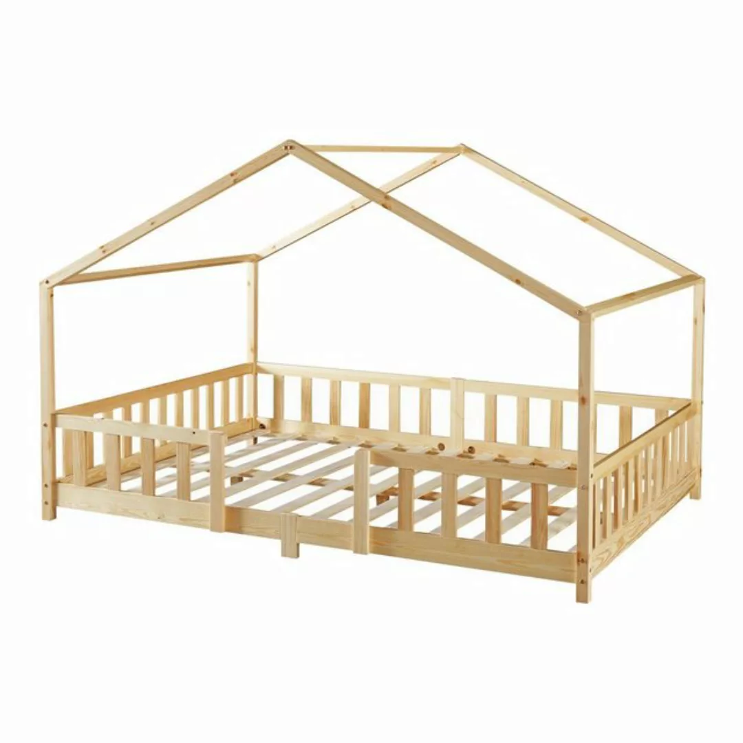 en.casa Kinderbett, »Treviolo« Haus-Optik mit Rausfallschutz 140x200 cm Hol günstig online kaufen