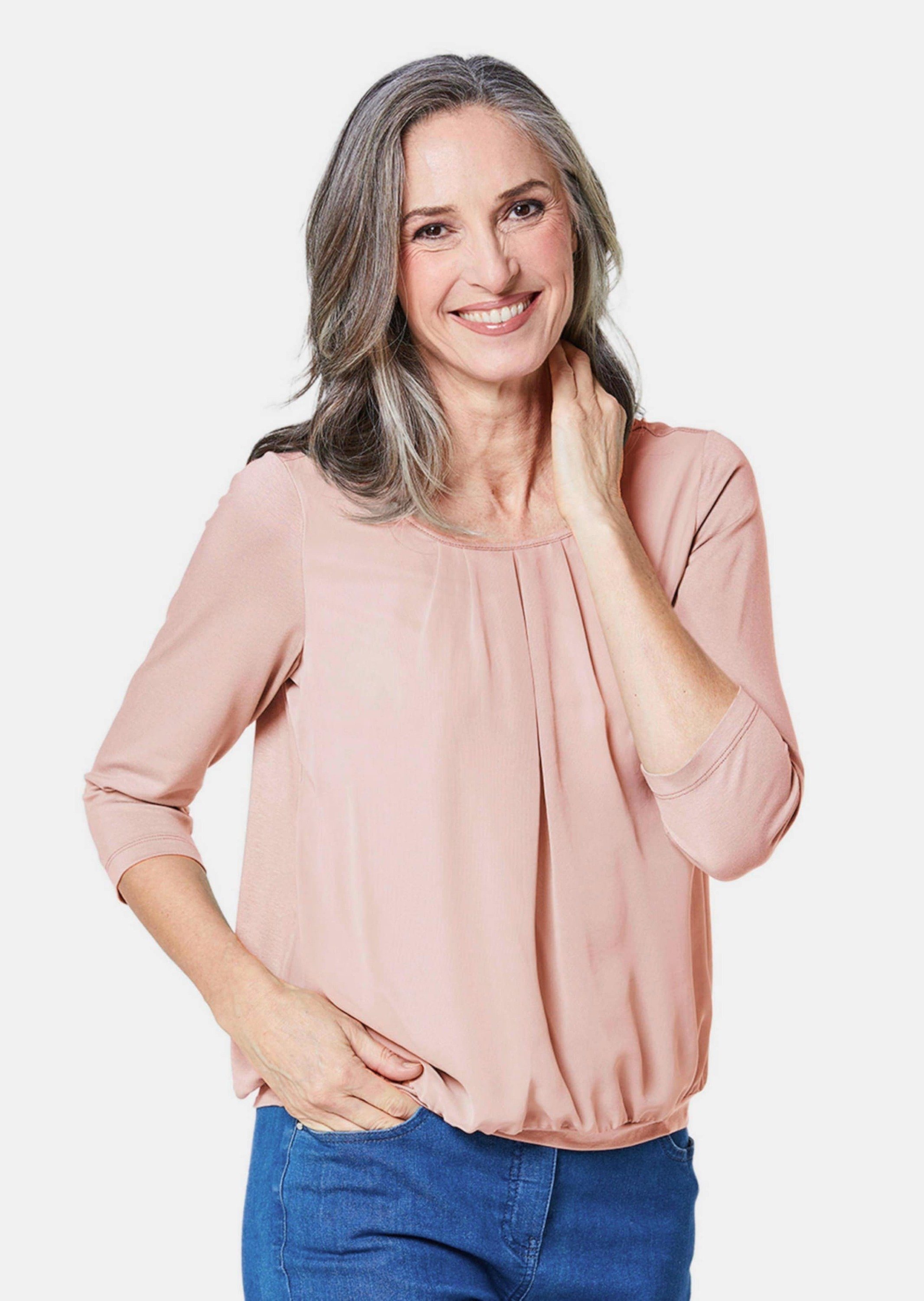 GOLDNER Kurzarmbluse Kurzgröße: Chiffon-Shirt gelb, Rundhals günstig online kaufen