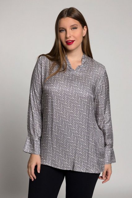 Ulla Popken Longbluse Schluppenbluse florales Muster V-Ausschnitt günstig online kaufen