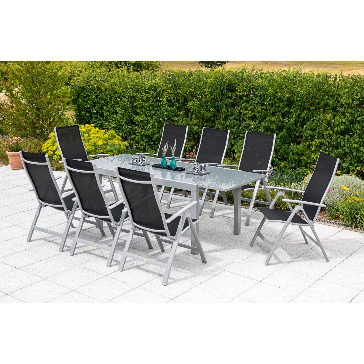 Merxx Carrara Set 9-tlg 8 Klappsessel Auszieh-Gartentisch 150 (220)x90cm Sc günstig online kaufen