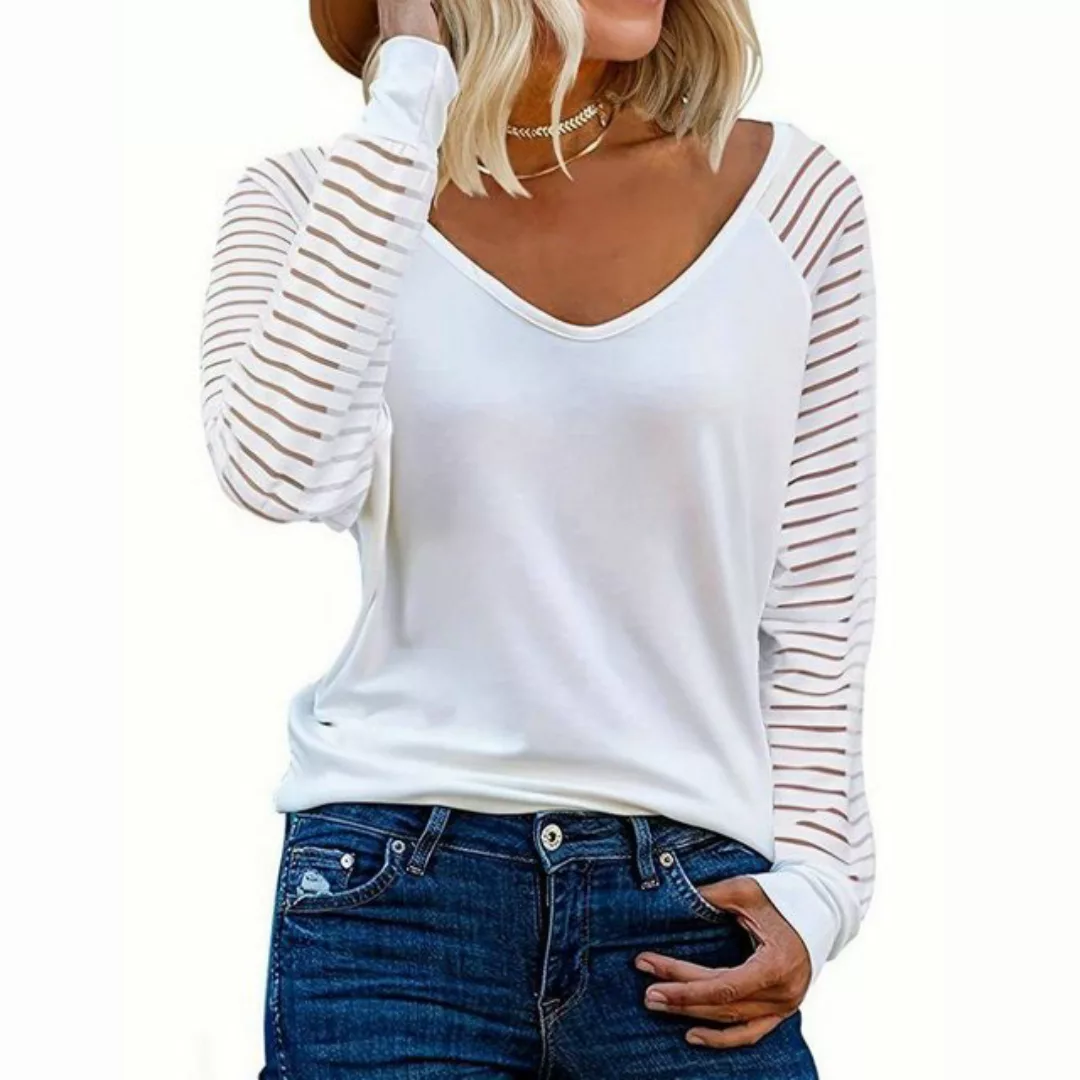 AFAZ New Trading UG Longsleeve Langarm T-Shirt lässiges Damen T-Shirt V-Aus günstig online kaufen