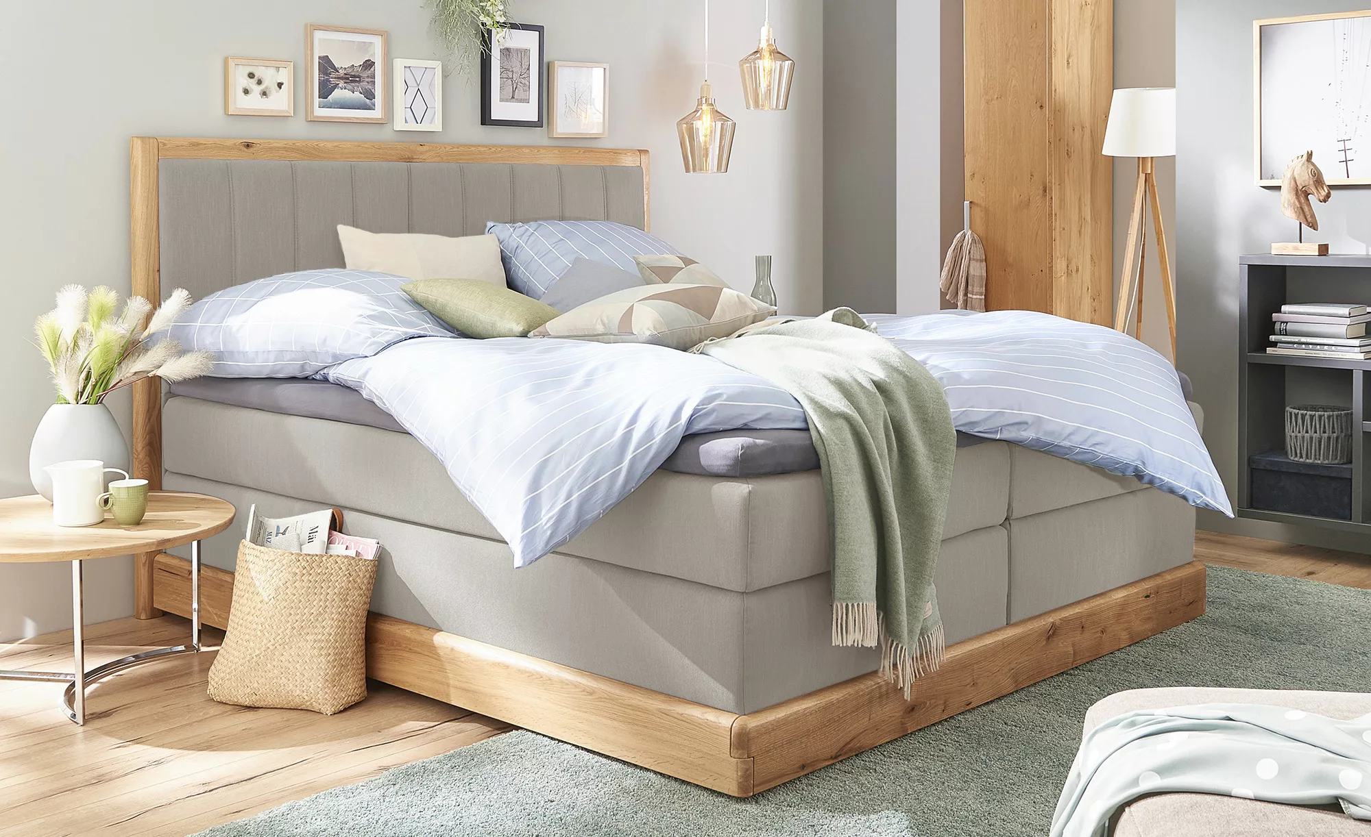 Switch Refresh Massivholz-Boxspringbett  Alma ¦ grau ¦ Maße (cm): B: 192 H: günstig online kaufen