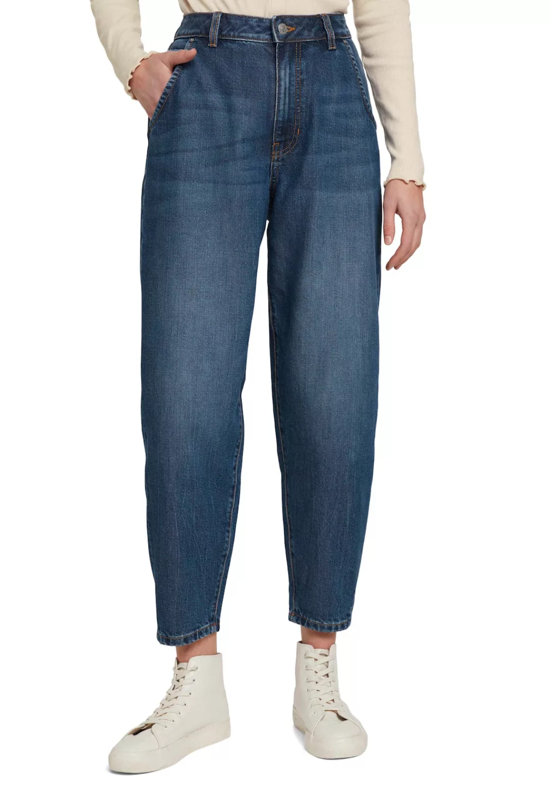 Tom Tailor Denim Damen Jeans BARREL MOM - Relaxed Fit - Blau - Used Mid Sto günstig online kaufen