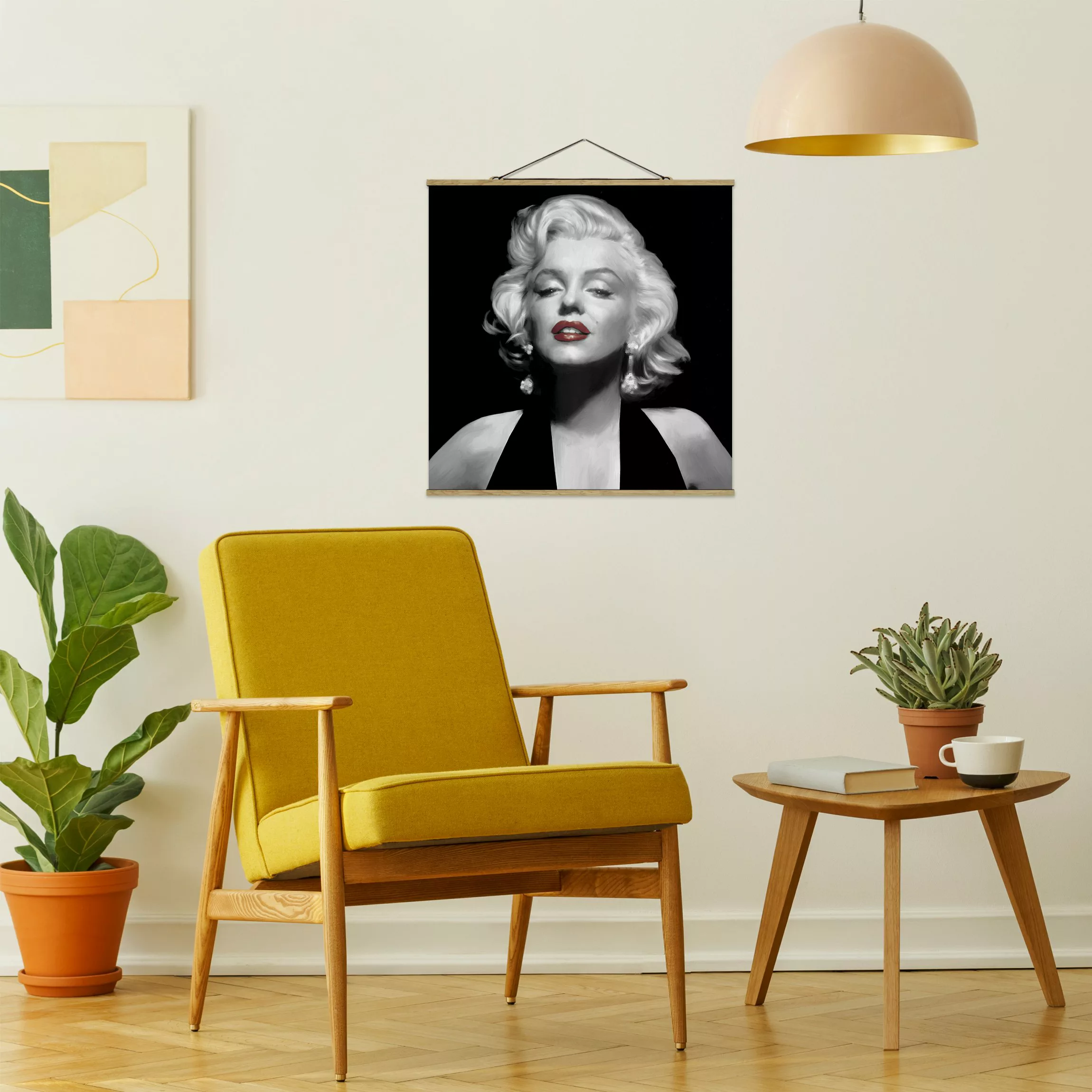 Stoffbild Kunstdruck mit Posterleisten - Quadrat Marilyn mit roten Lippen günstig online kaufen