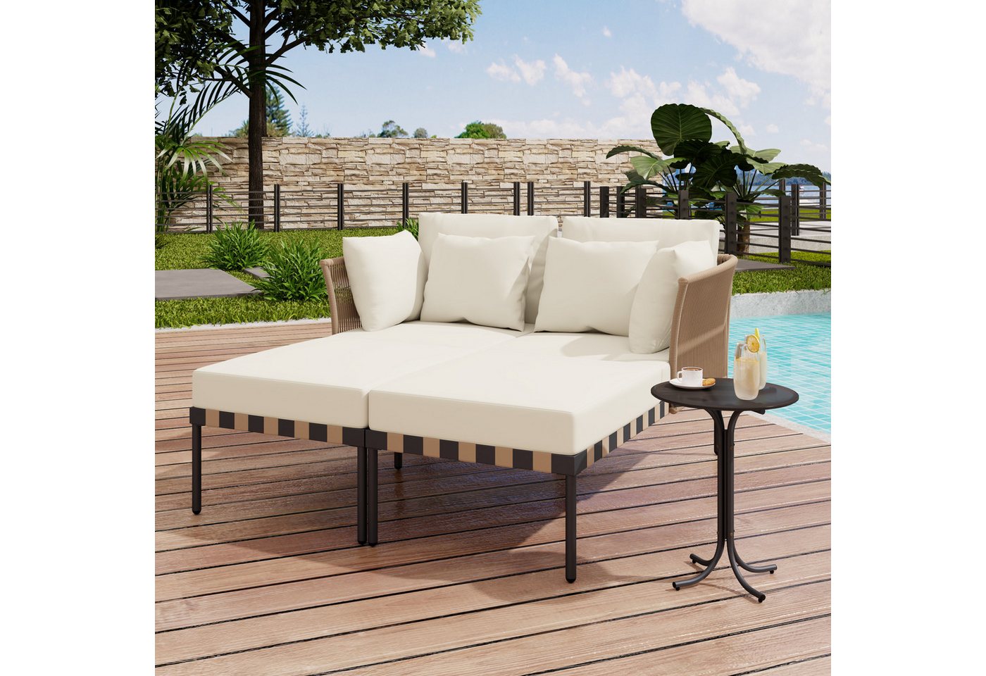 Merax Loungebett, Modularer Terrassenmöbel Balkonmöbel-Set mit 2 Sofas, 4 K günstig online kaufen