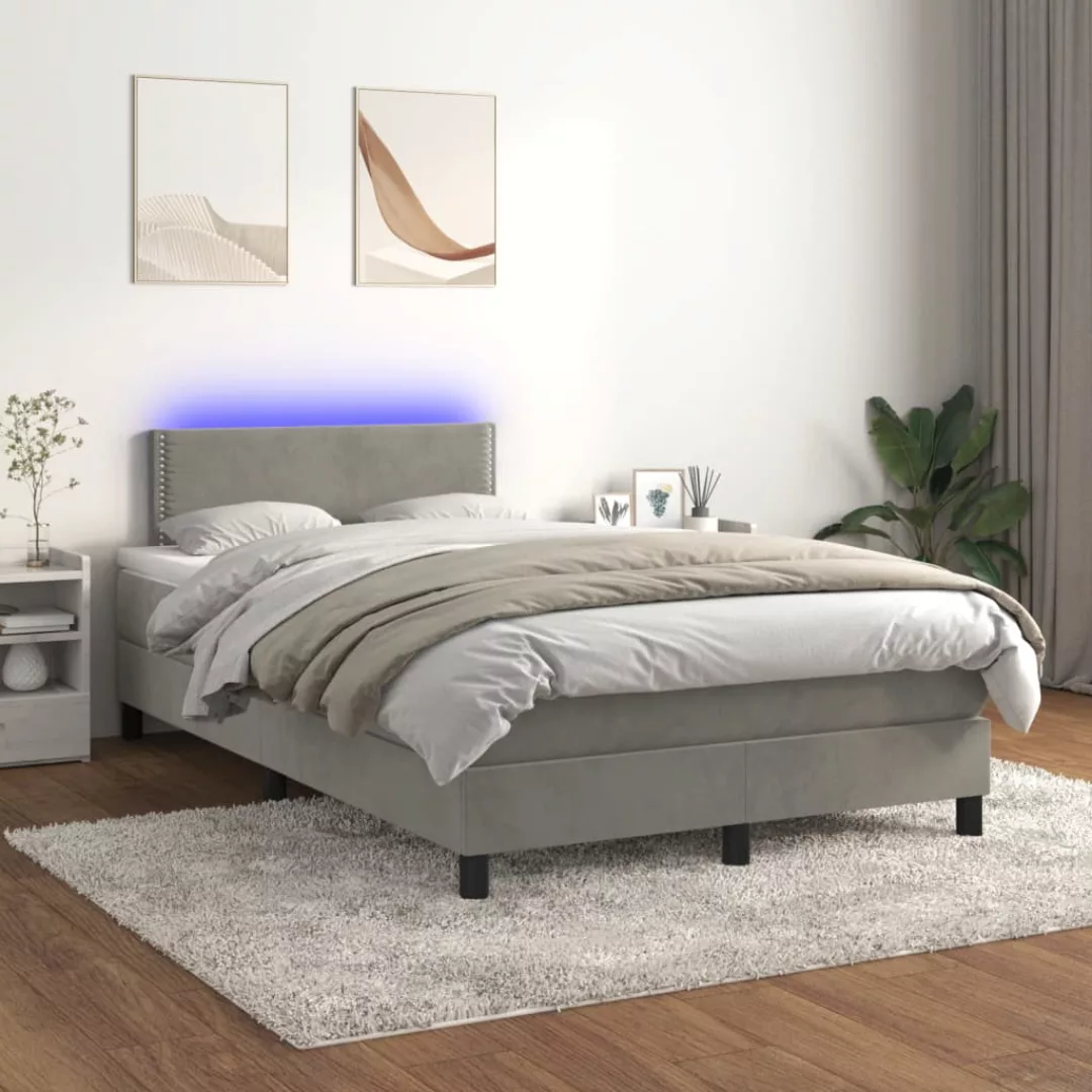 Vidaxl Boxspringbett Mit Matratze & Led Hellgrau 120x200 Cm Samt günstig online kaufen