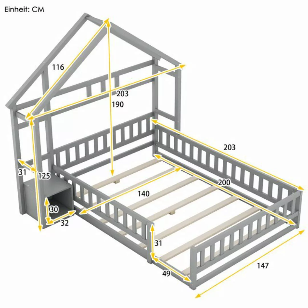 LuxeLiving Hausbett Kinderbett Holzbett, Doppelbett, mit Geländer und Nacht günstig online kaufen