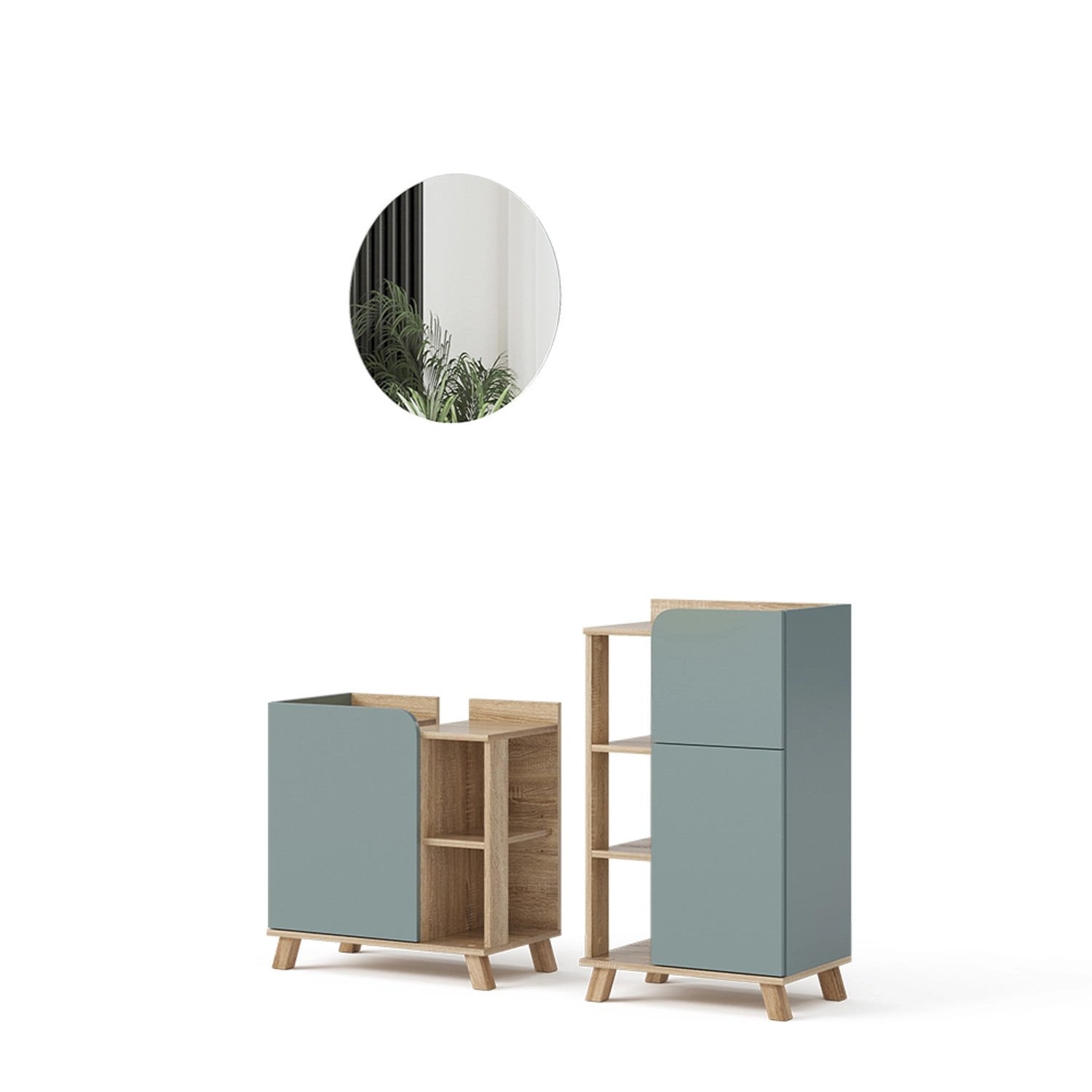 Vicco Badmöbel-Set Karen Sonoma/Blau-Grau 3 Teile mit Midischrank günstig online kaufen