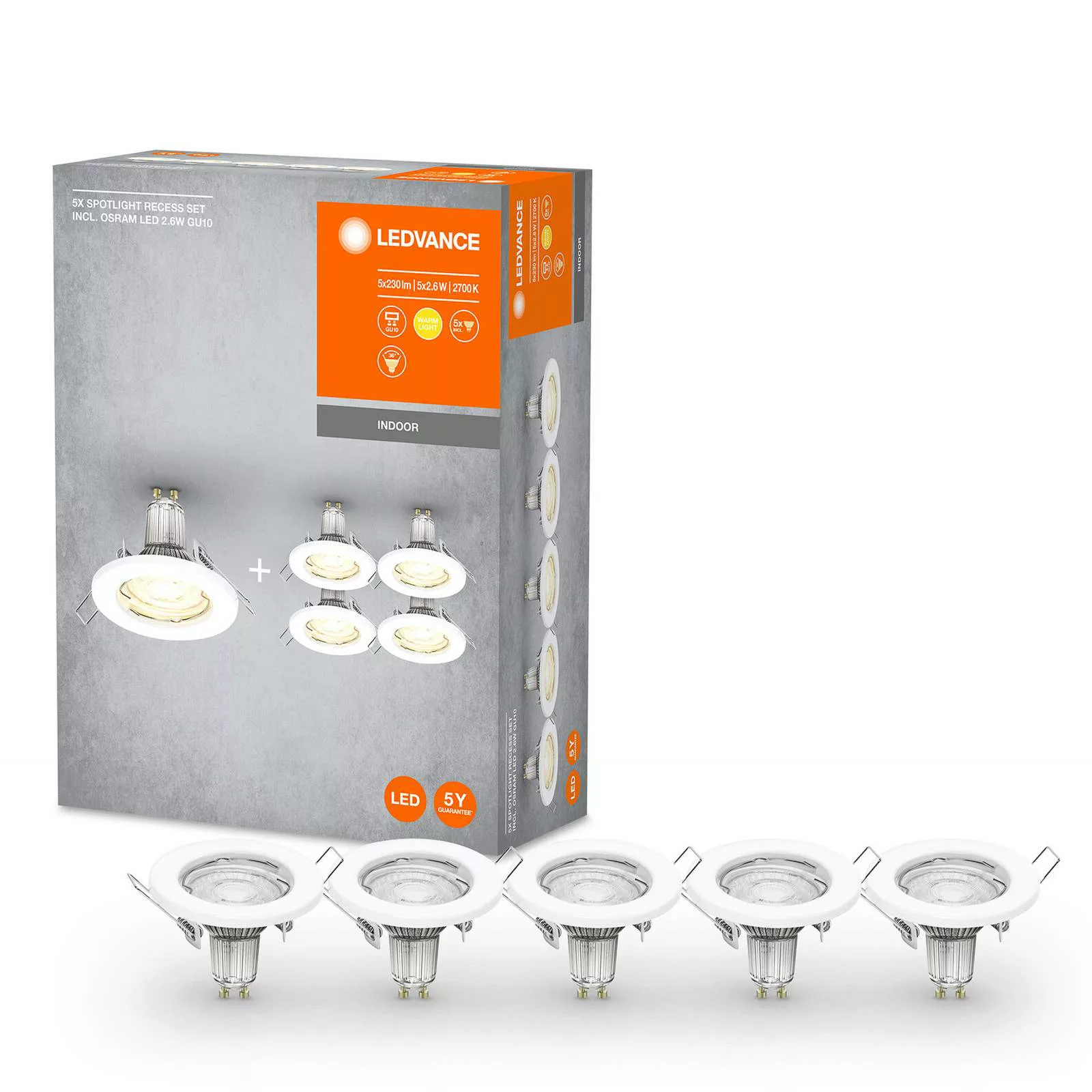 LEDVANCE LED-Einbauspot GU10 Recessed 5er-Set weiß günstig online kaufen