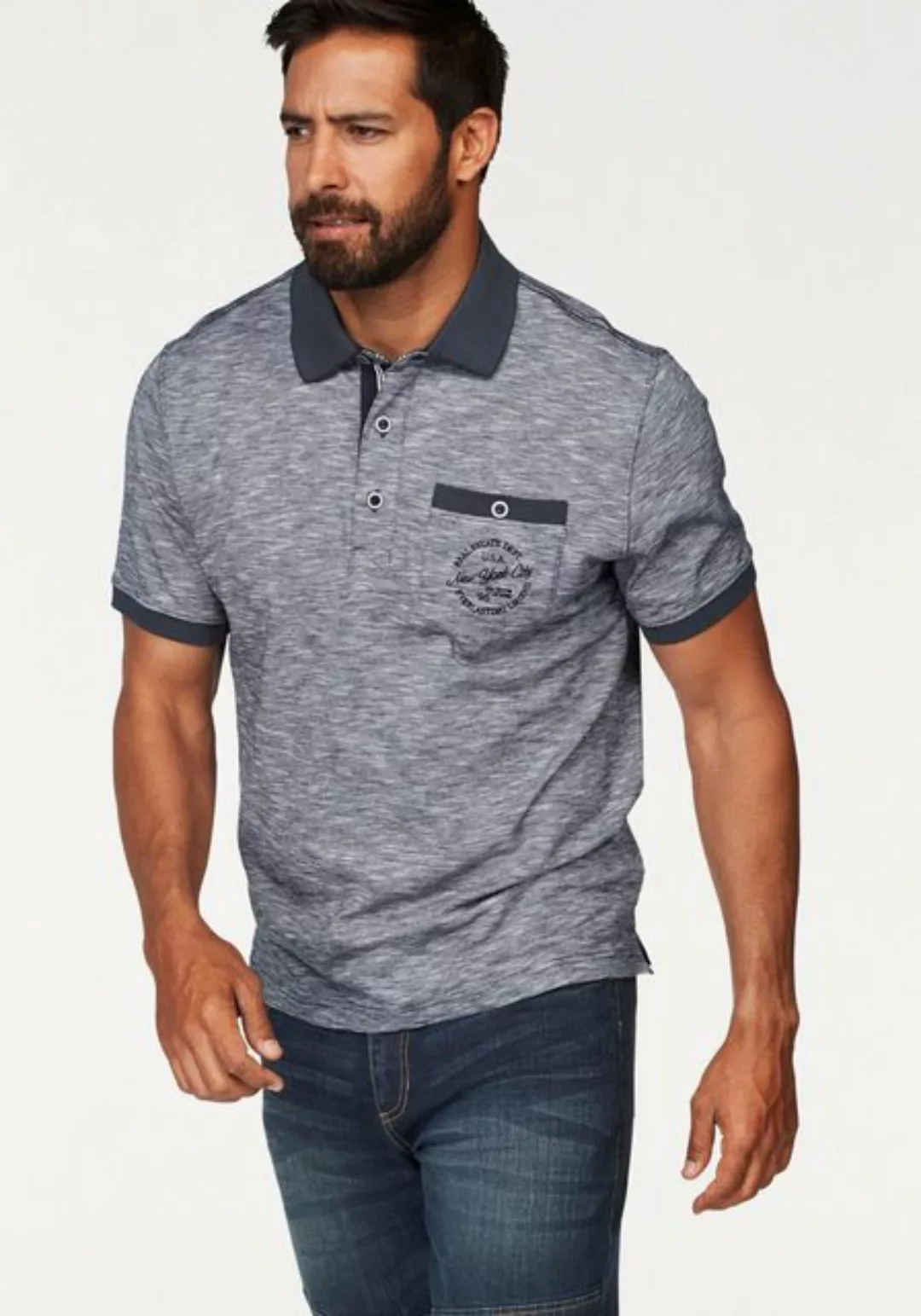 Mans World Poloshirt, Kurzarm, Regular Fit, melierte Struktur, Rundhalsauss günstig online kaufen