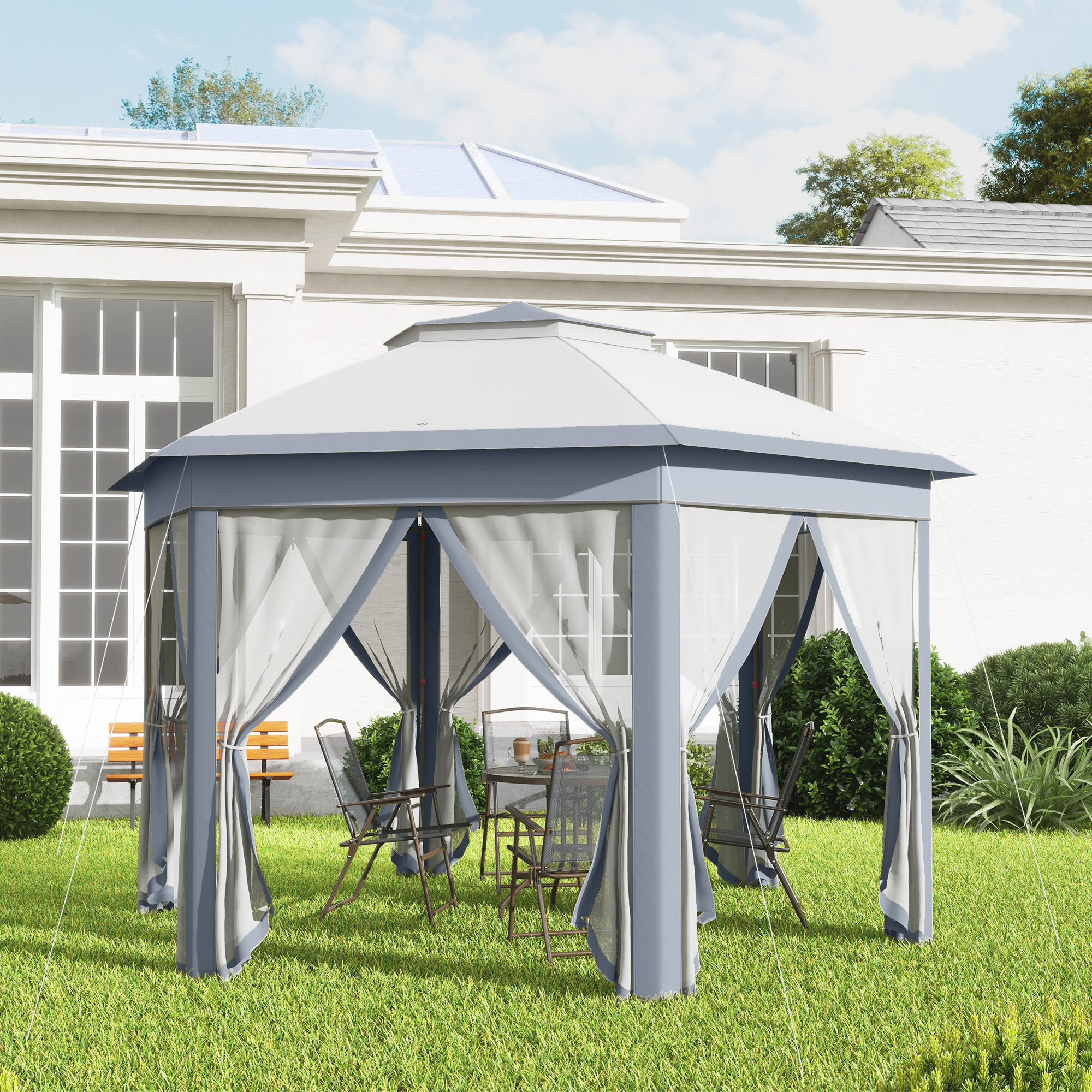 Outsunny Gartenpavillon Faltpavillon 4x4 m Pop-Up-Zelt Partyzelt mit Traget günstig online kaufen