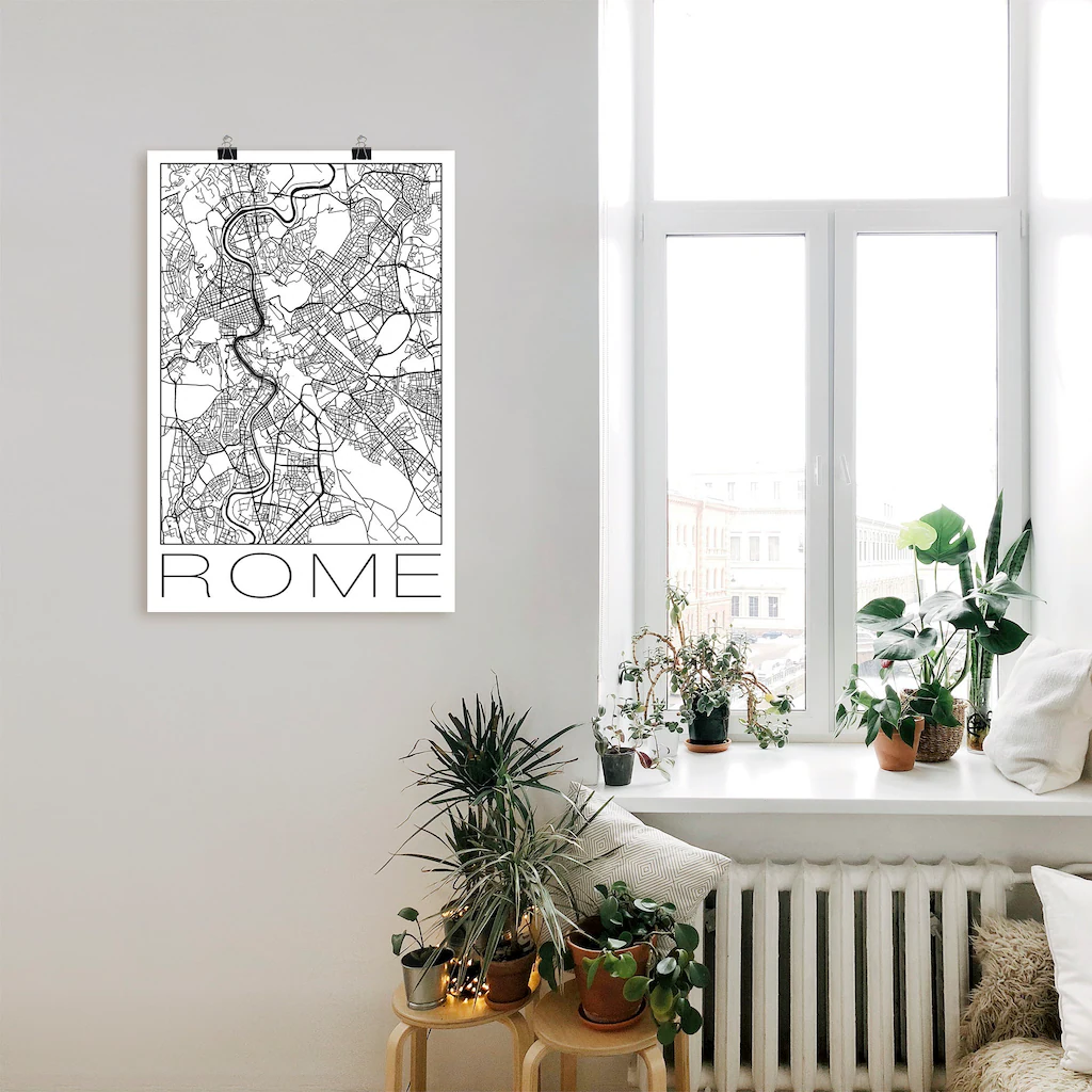 Artland Poster "Retro Karte Rom Italien Schwarz & Weiß", Italien, (1 St.), günstig online kaufen